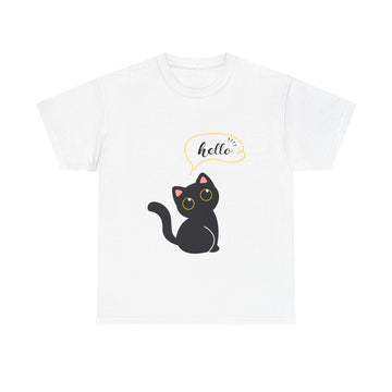 Cute Cat Hello Tee, Unisex Cotton Shirt, Cat Lover Gift, Funny Cat T-Shirt, Pet Lover Merchandise, Cozy Everyday Wear