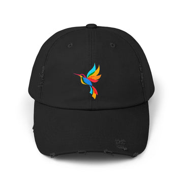 Colorful Hummingbird Unisex Distressed Cap, Casual Summer Hat, Trendy Dad Hat, Outdoor Accessories, Gift for Nature Lovers