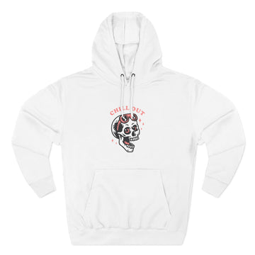 Chill Out Skull Fleece Hoodie for Comfort Lovers, Casual Streetwear, Unique Gift, Halloween Cozy Apparel, Scary Fun Clothing