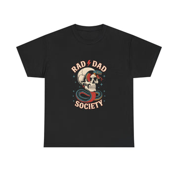 Rad Dad Society Unisex Heavy Cotton Tee, Cool Dad Gift, Vintage Skull Shirt, Perfect for Father's Day, Casual Wear, Fun Gift Idea