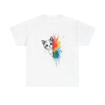 Cat-Inspired Heavy Cotton Tee, Vibrant Art T-Shirt, Gift for Cat Lovers, Fun Casual Wear, Unique Animal Graphic Tee