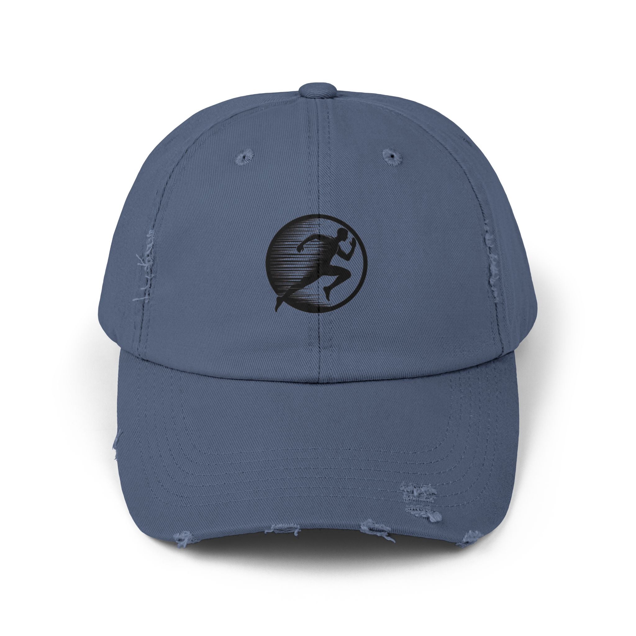 Distressed Running Logo Cap — Vintage Runner Dad Hat