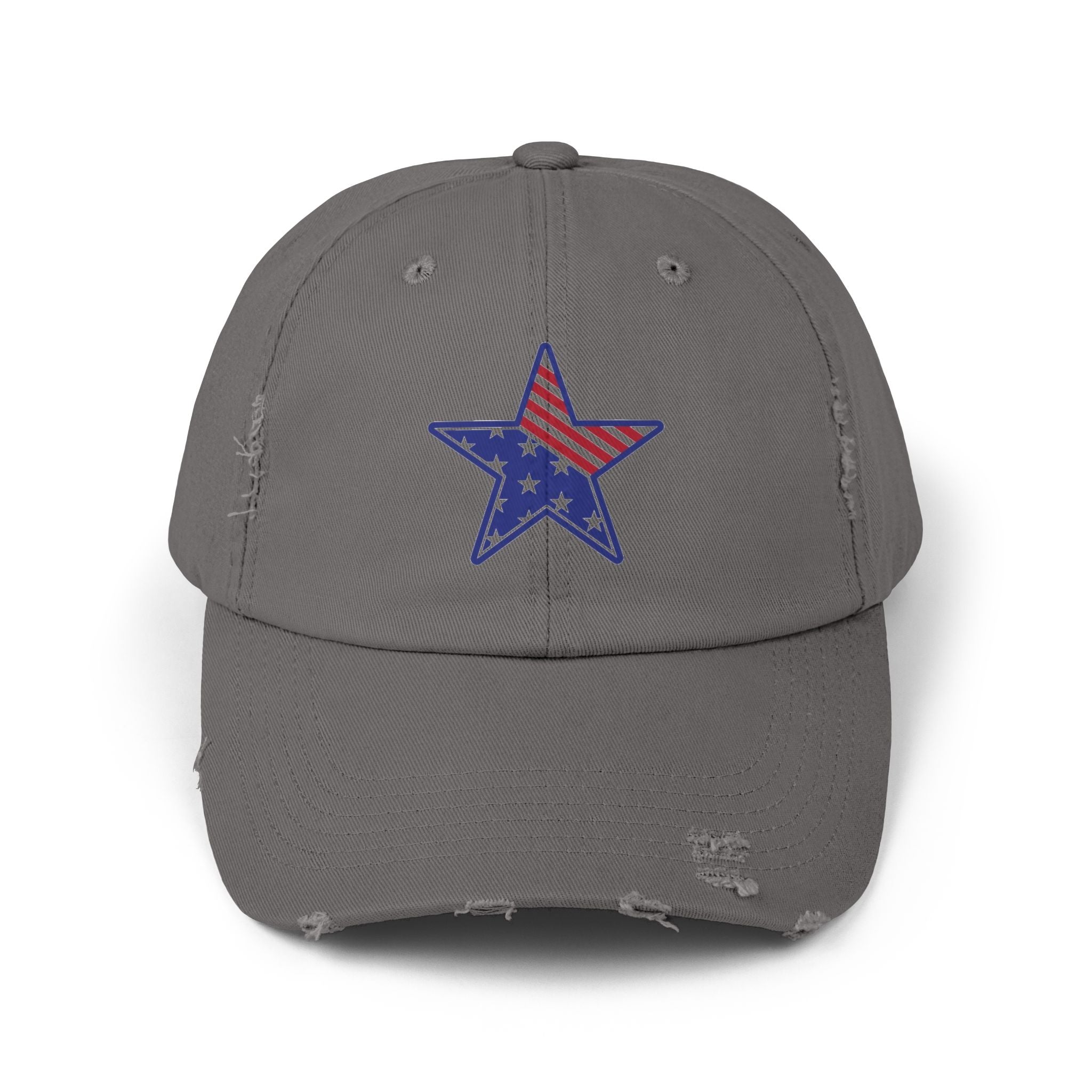 Distressed Baseball Cap with American Flag Star - Patriotic Dad Hat for 4th of July