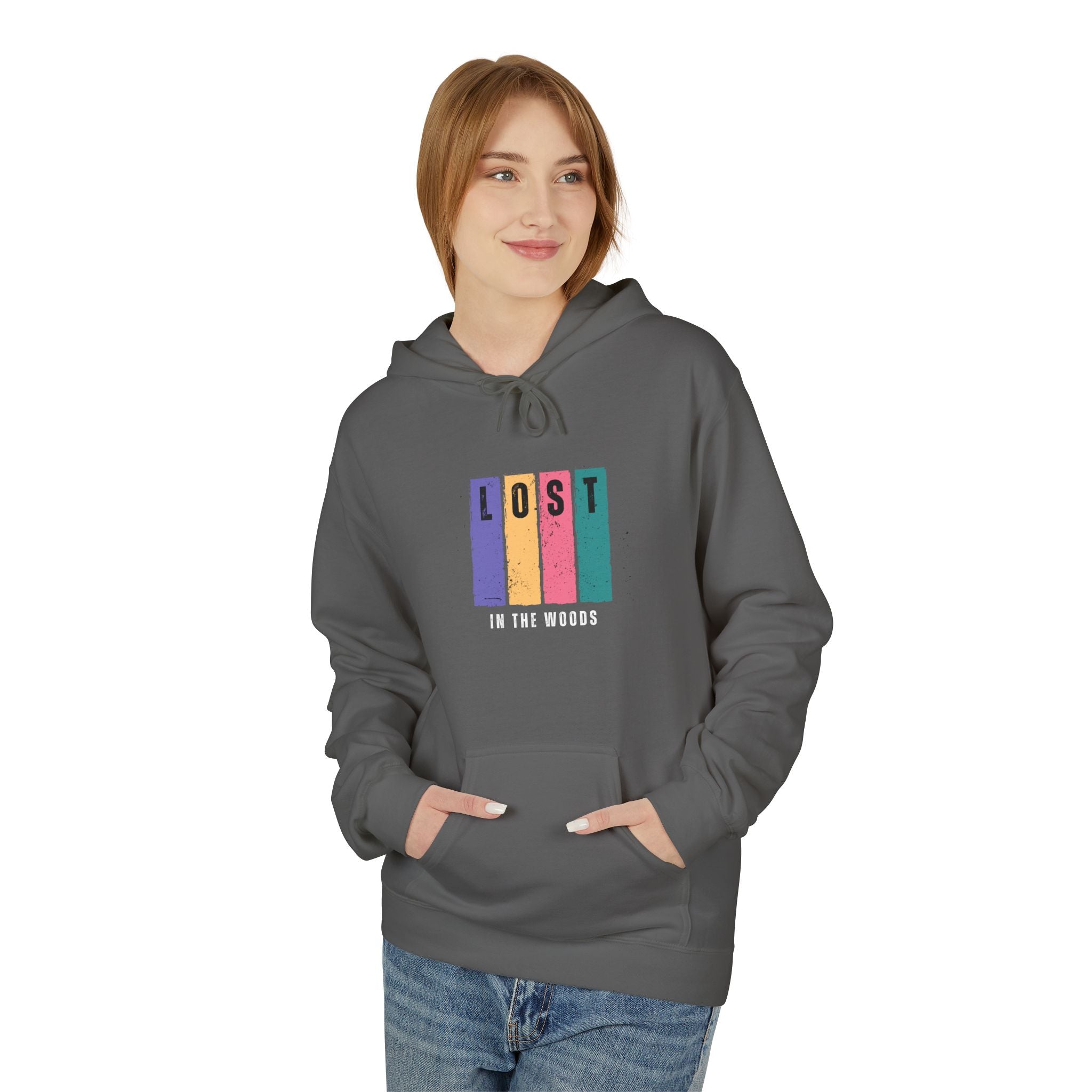Lost in the Woods Fleece Hoodie - Unisex Midweight Sweatshirt for Outdoor Lovers