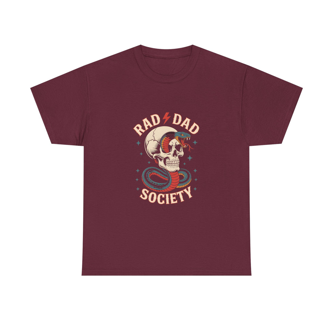 Rad Dad Society Unisex Heavy Cotton Tee, Cool Dad Gift, Vintage Skull Shirt, Perfect for Father's Day, Casual Wear, Fun Gift Idea