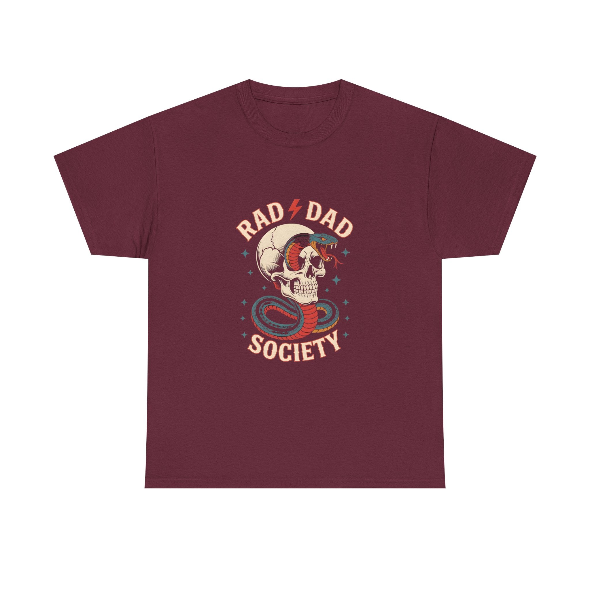 Rad Dad Society Unisex Heavy Cotton Tee, Cool Dad Gift, Vintage Skull Shirt, Perfect for Father's Day, Casual Wear, Fun Gift Idea