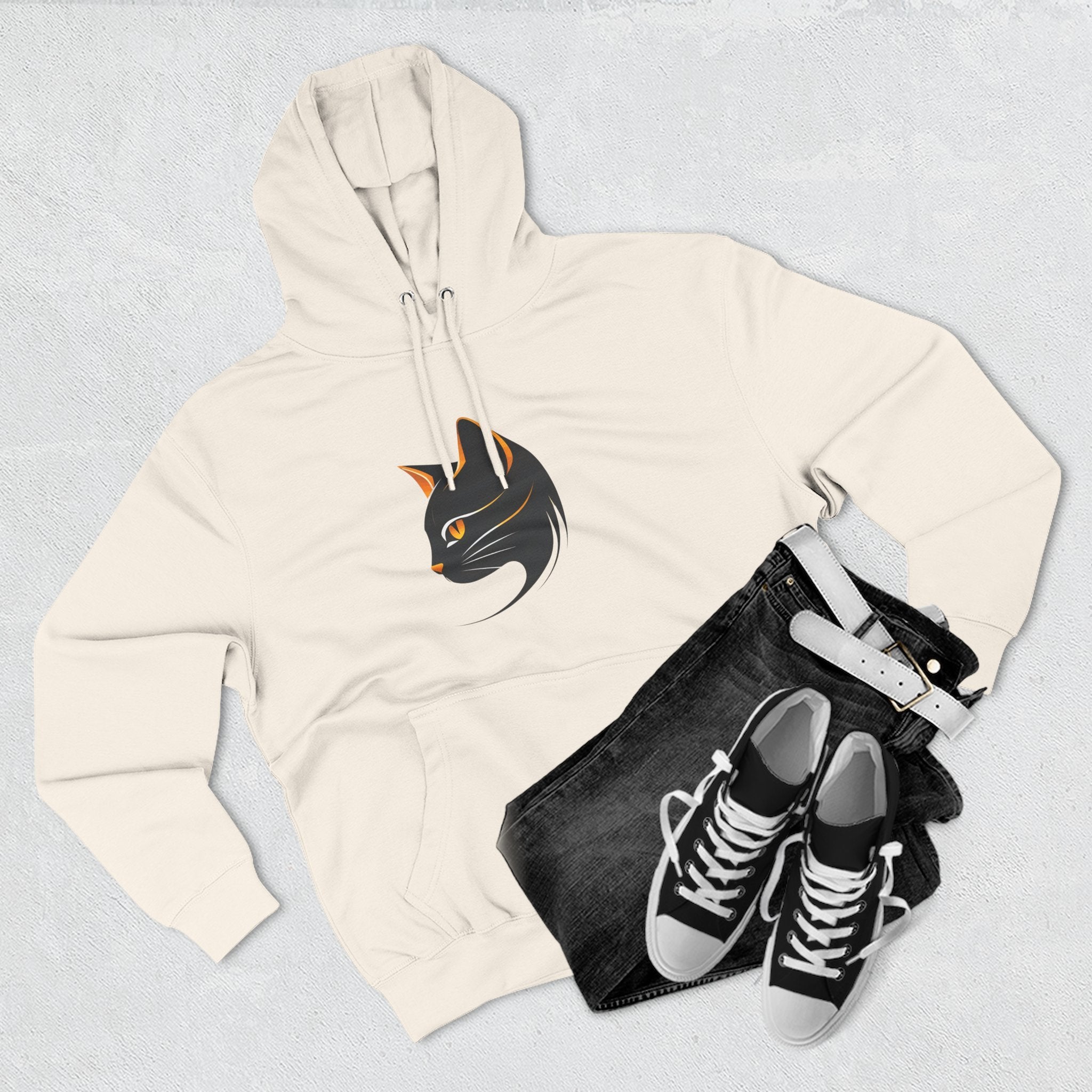 Cat Silhouette Fleece Hoodie, Cozy Cat Lover Gift, Warm Animal Hoodie, Perfect for Pet Owners, Cat-Themed Apparel