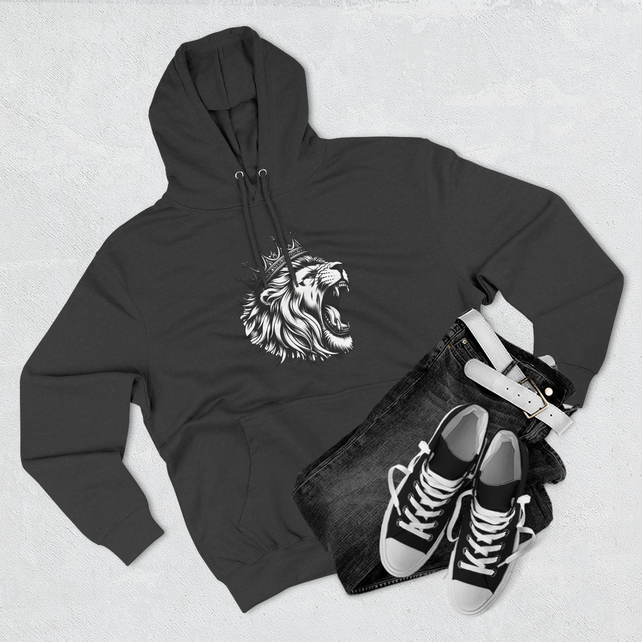 Courageous Lion Fleece Hoodie, Casual Streetwear, Unisex Hoodie, Gift for Lion Lovers, Cozy Warm Hoodie