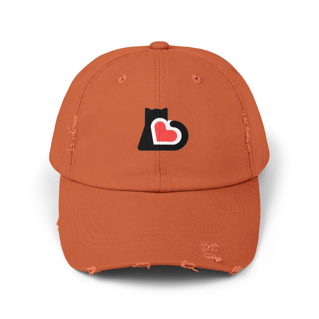 Distressed Beige Baseball Cap with Heart Logo — Casual Vintage Dad Hat