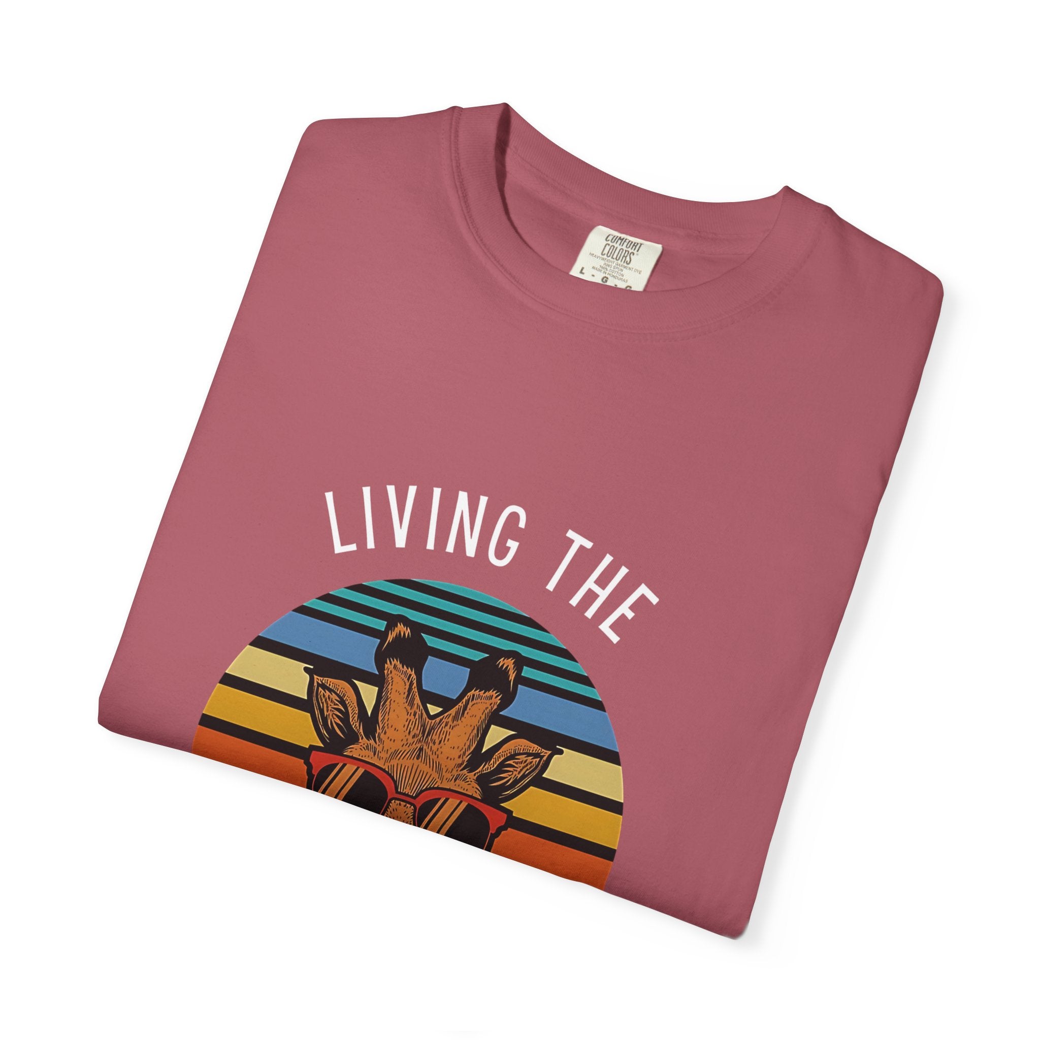Living The High Life Giraffe T-Shirt | Unisex Garment-Dyed Tee, Trendy Animal Shirt, Birthday Gift, Casual Wear, Summer Style