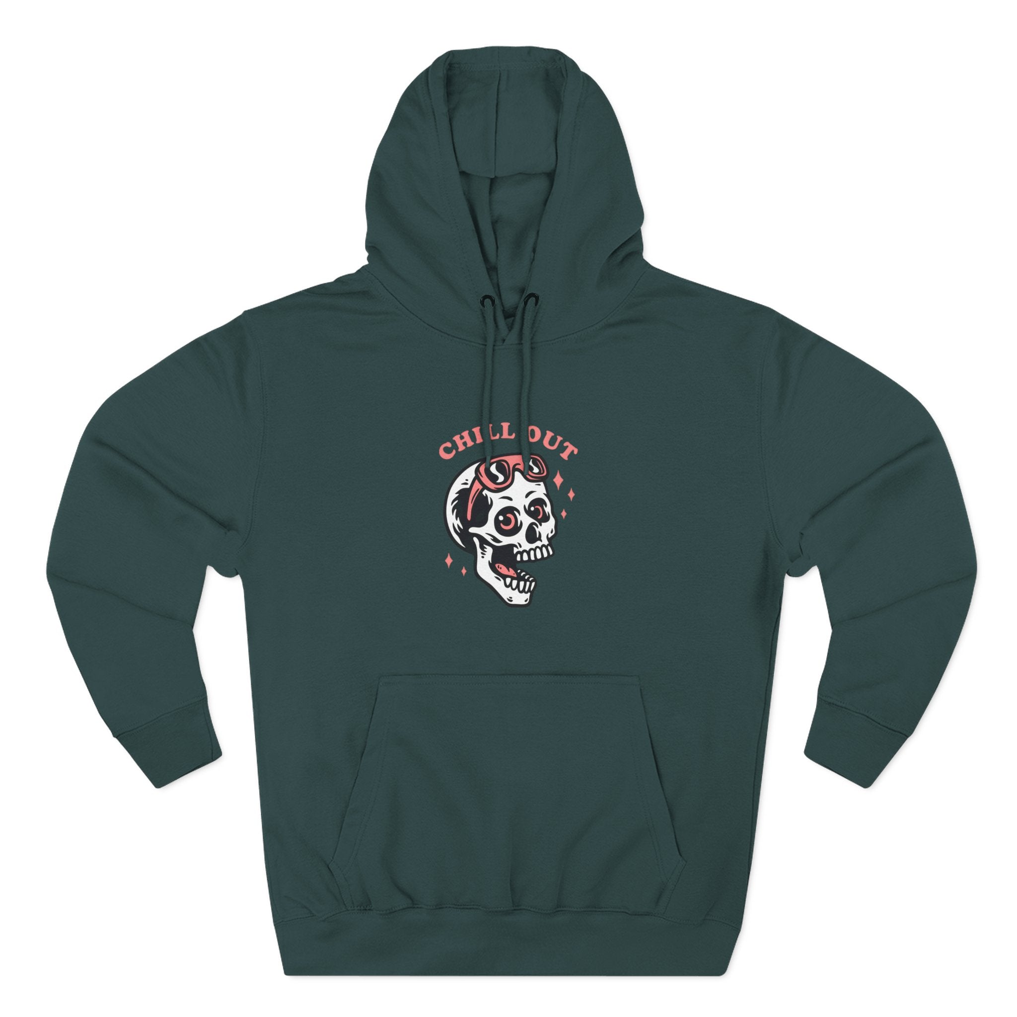Chill Out Skull Fleece Hoodie for Comfort Lovers, Casual Streetwear, Unique Gift, Halloween Cozy Apparel, Scary Fun Clothing