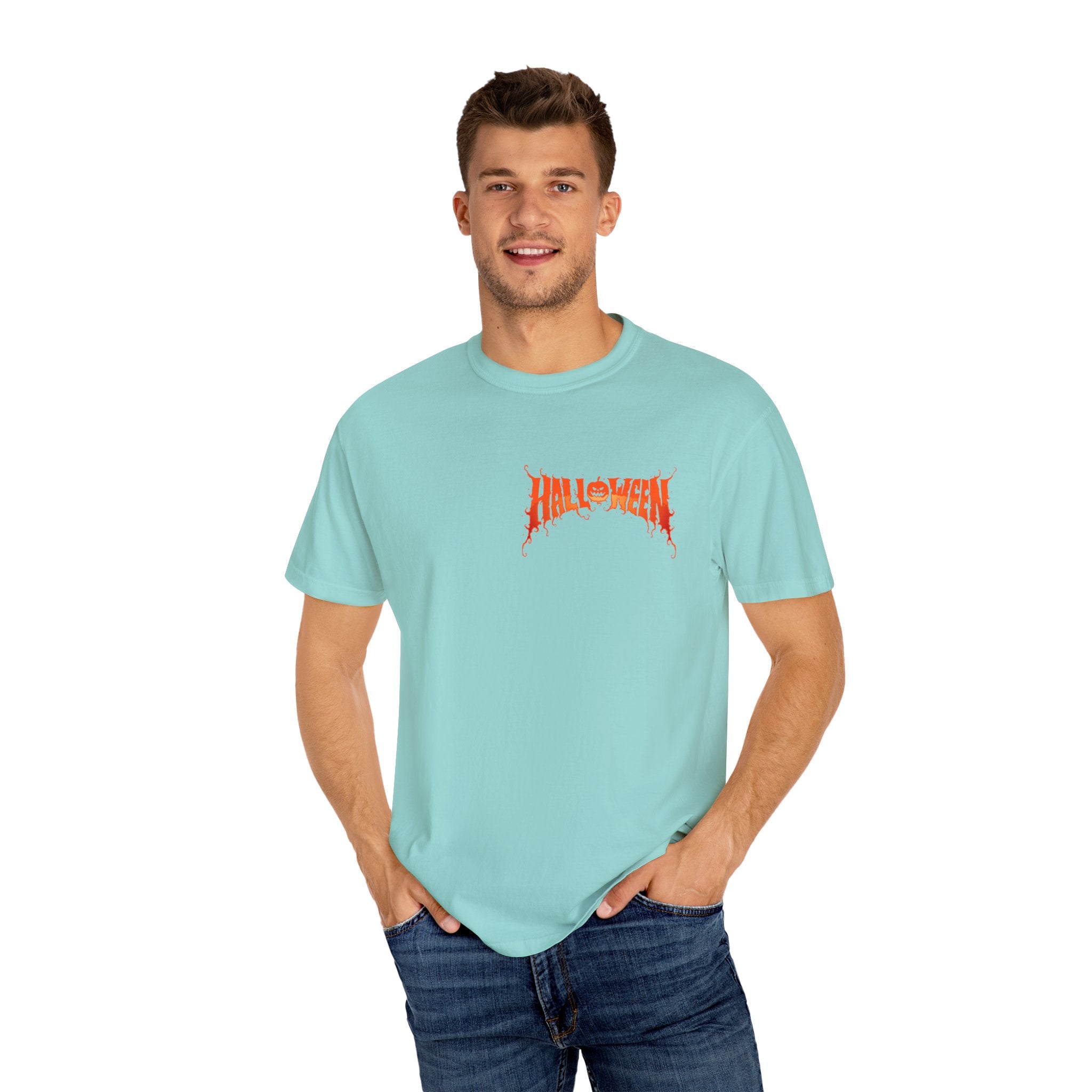 Halloween Unisex Garment-Dyed T-Shirt, Pumpkin Tee, Spooky Apparel, Fall Festival Shirt, Trick-or-Treat Top, Halloween Costume