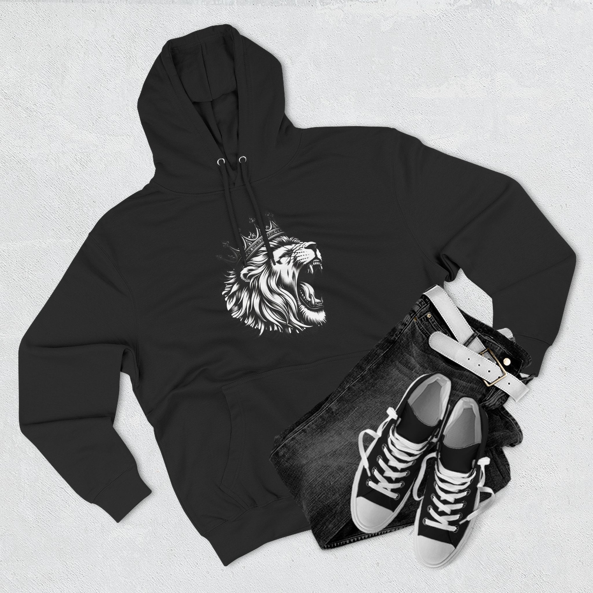 Courageous Lion Fleece Hoodie, Casual Streetwear, Unisex Hoodie, Gift for Lion Lovers, Cozy Warm Hoodie