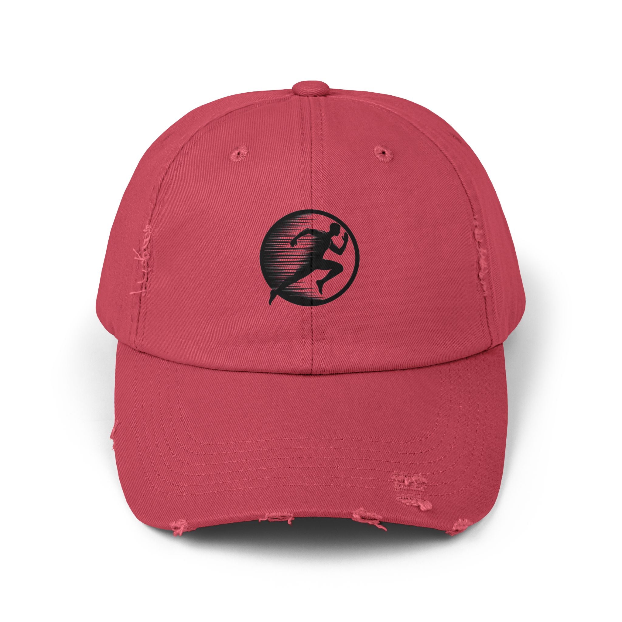 Distressed Running Logo Cap — Vintage Runner Dad Hat