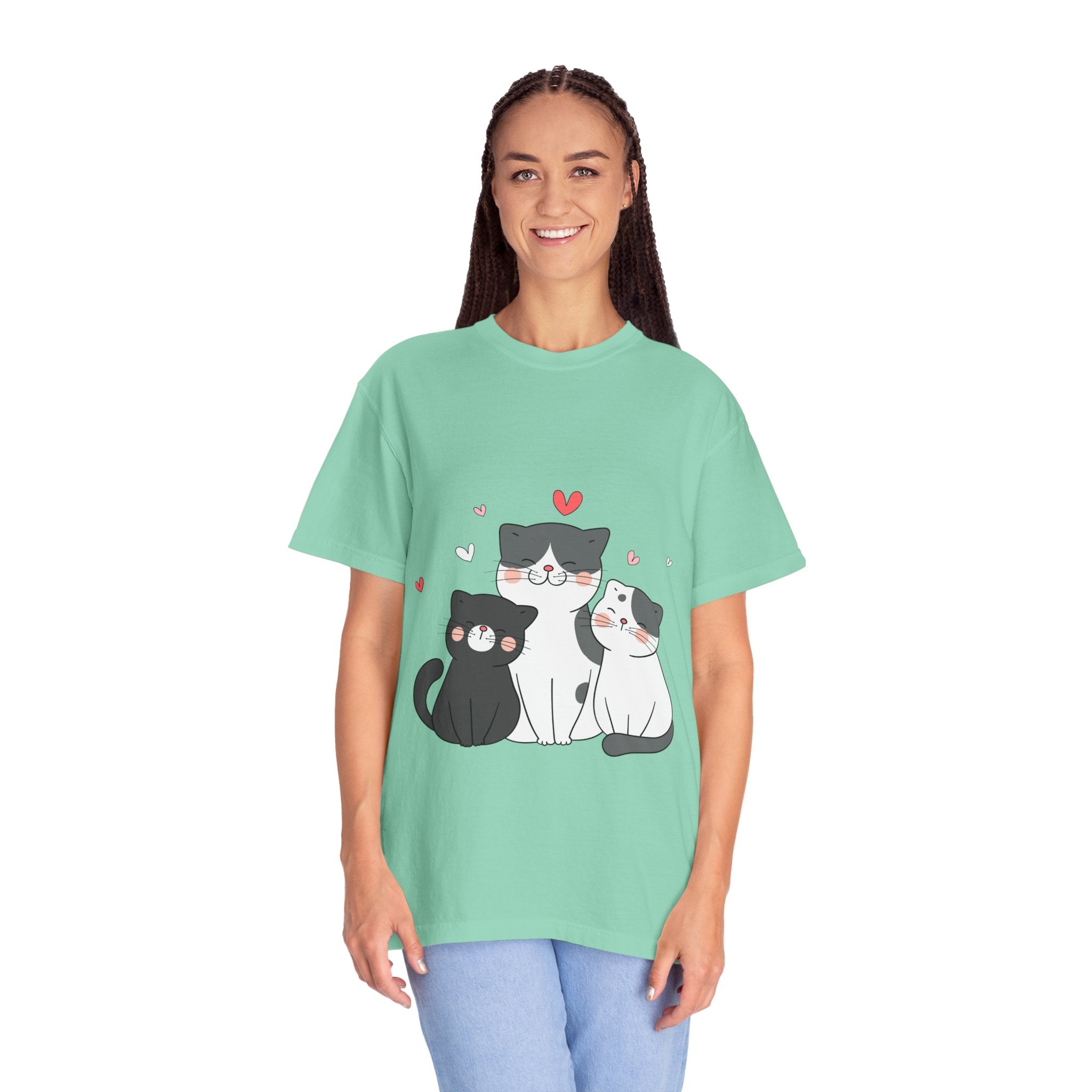 Cat Trio T-Shirt — Cute Kawaii Cats with Hearts Tee