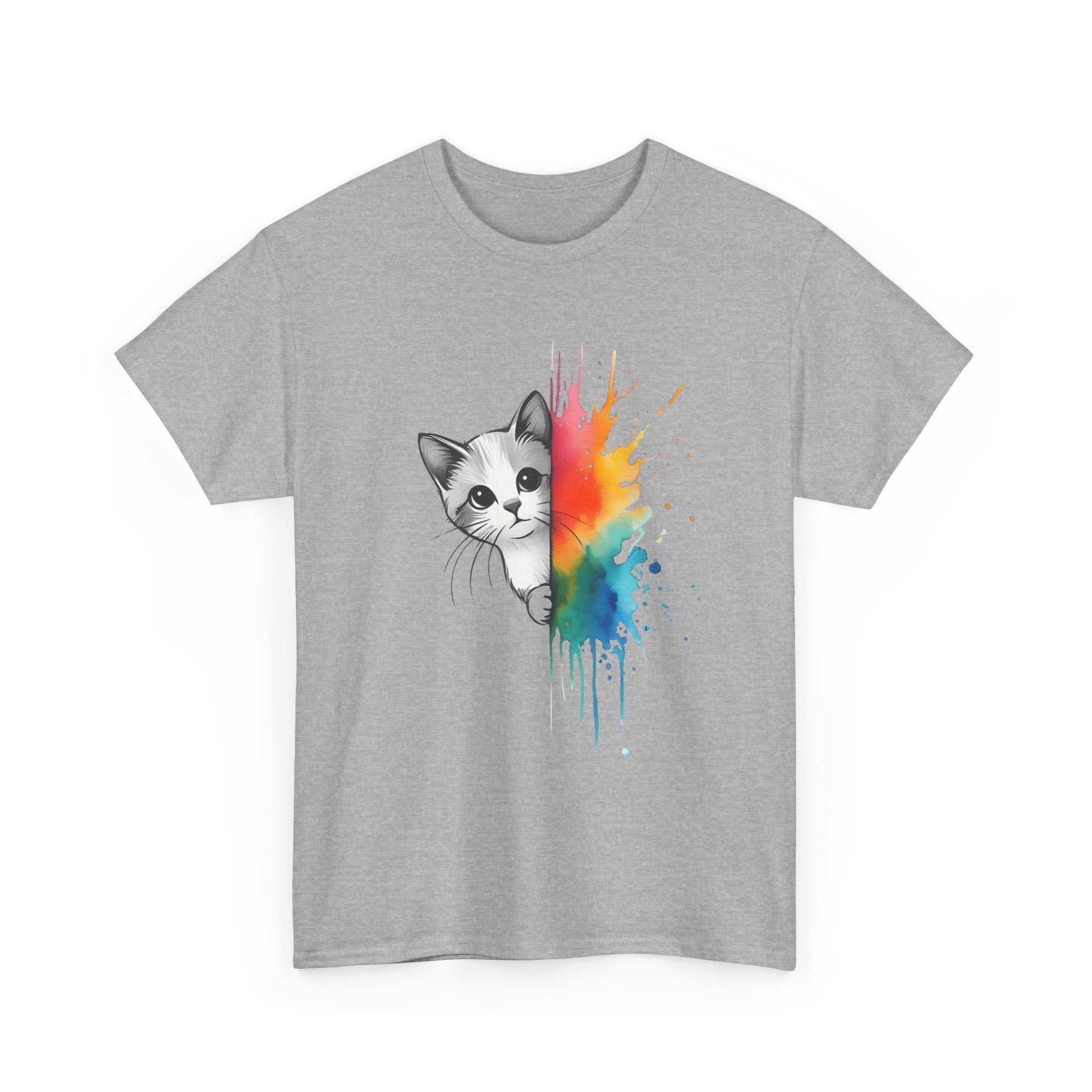Cat-Inspired Heavy Cotton Tee, Vibrant Art T-Shirt, Gift for Cat Lovers, Fun Casual Wear, Unique Animal Graphic Tee