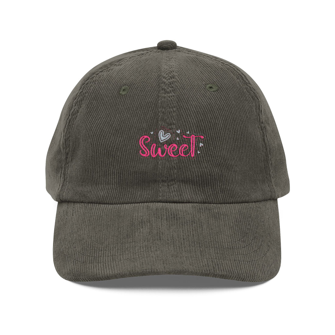 Corduroy Cap — Embroidered "Sweet" Pink Script Vintage Baseball Hat