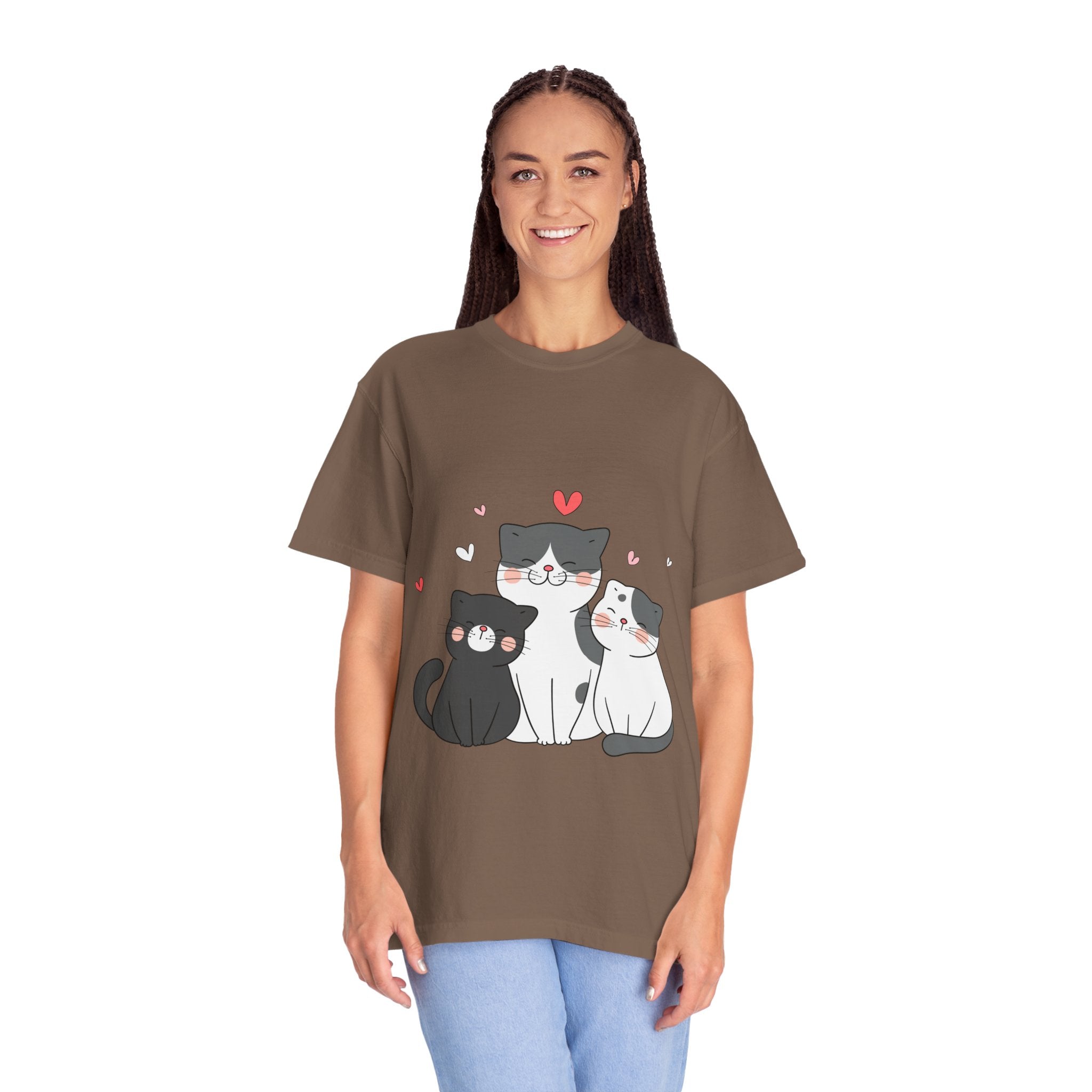 Cat Trio T-Shirt — Cute Kawaii Cats with Hearts Tee