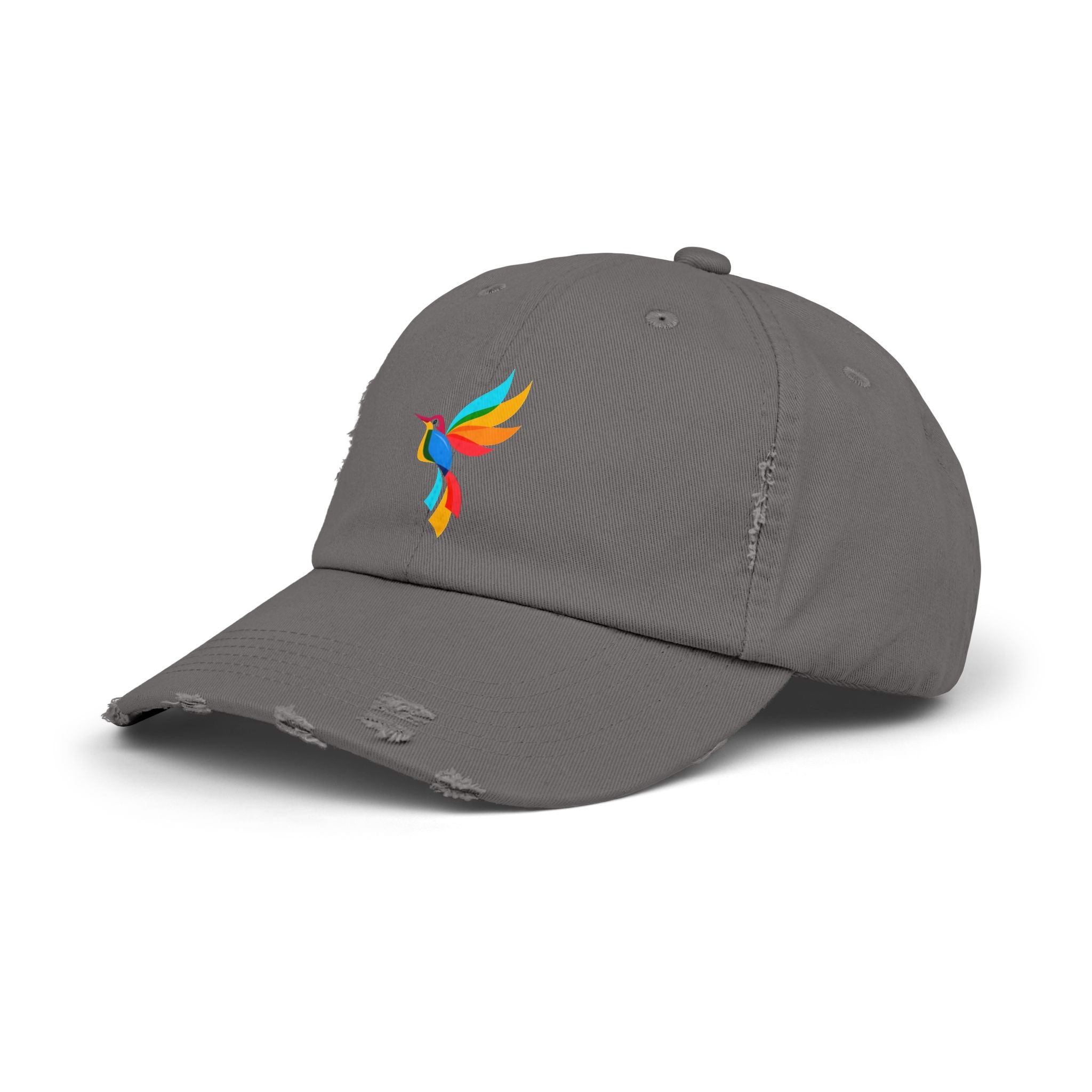 Colorful Hummingbird Unisex Distressed Cap, Casual Summer Hat, Trendy Dad Hat, Outdoor Accessories, Gift for Nature Lovers