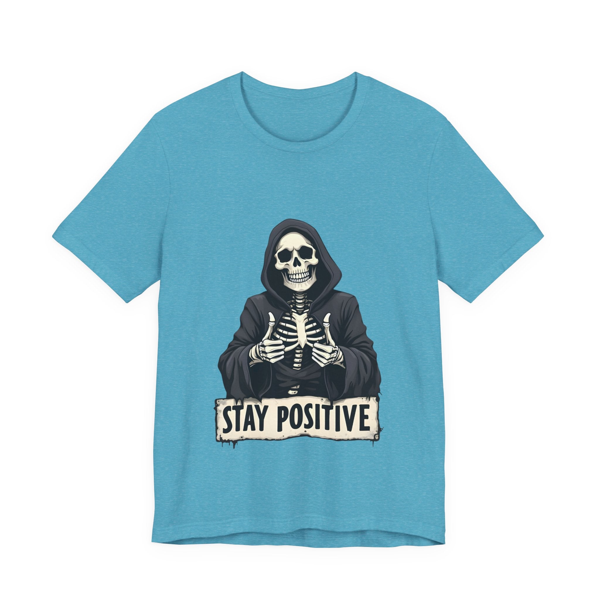 Unisex Skeleton Tee - Stay Positive Graphic T-Shirt, Halloween Apparel, Unique Gift for Friends, Casual Wear, Trendy Graphics
