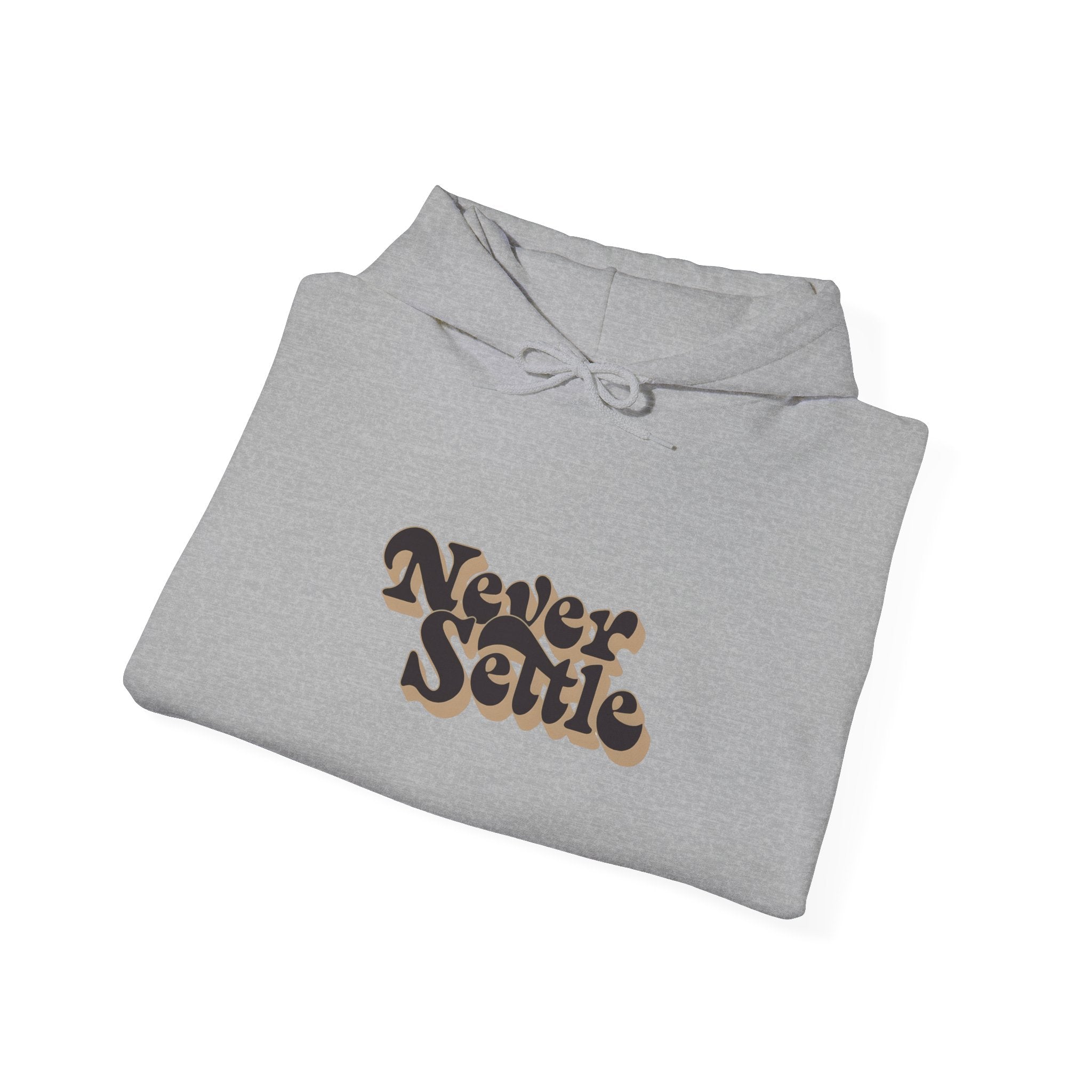 Never Settle Floral Hoodie — Retro Script Front & Monochrome Back Print