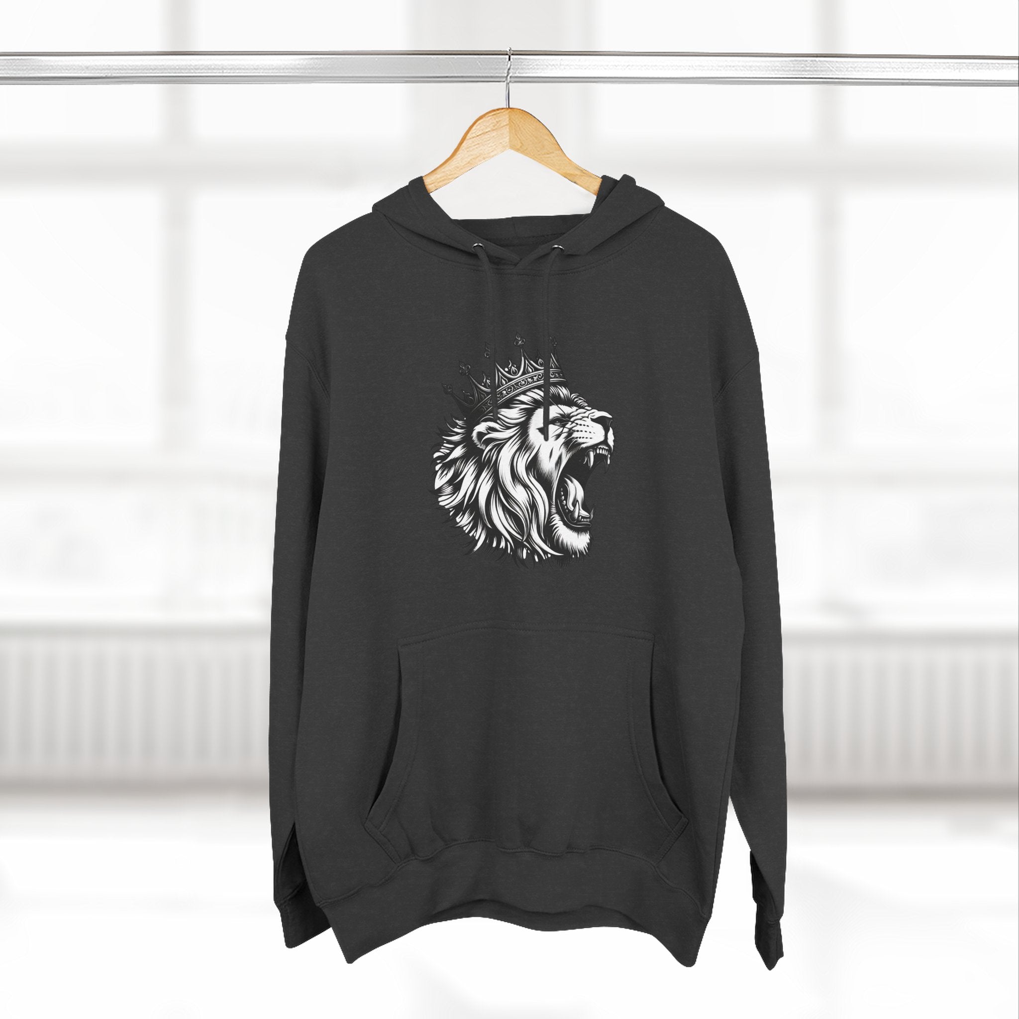 Courageous Lion Fleece Hoodie, Casual Streetwear, Unisex Hoodie, Gift for Lion Lovers, Cozy Warm Hoodie