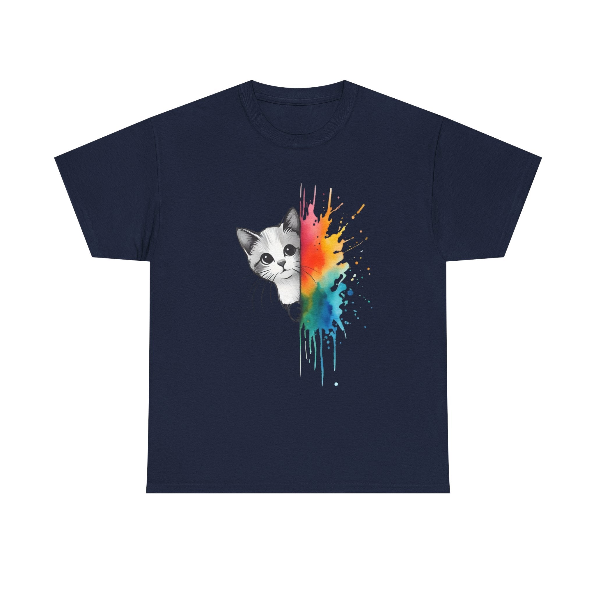 Cat-Inspired Heavy Cotton Tee, Vibrant Art T-Shirt, Gift for Cat Lovers, Fun Casual Wear, Unique Animal Graphic Tee