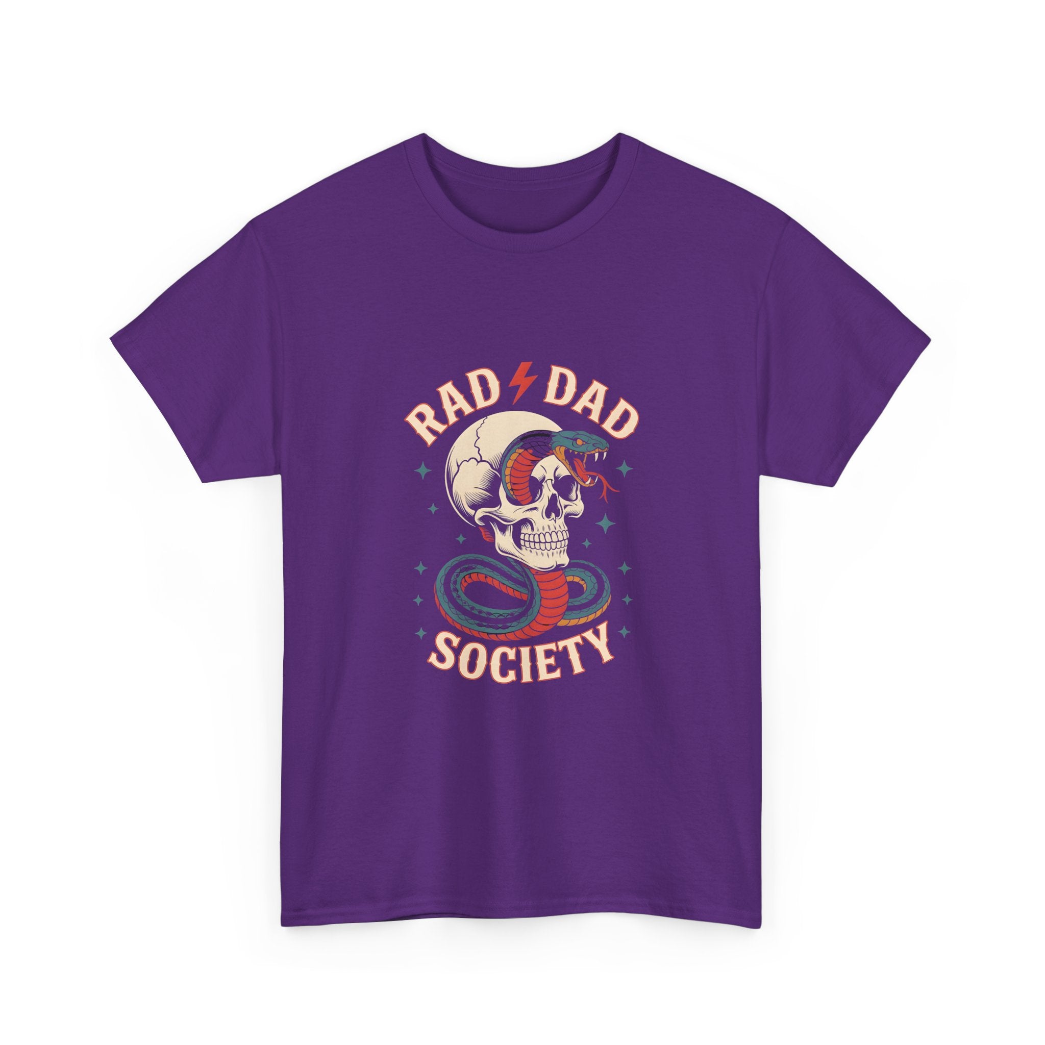 Rad Dad Society Unisex Heavy Cotton Tee, Cool Dad Gift, Vintage Skull Shirt, Perfect for Father's Day, Casual Wear, Fun Gift Idea
