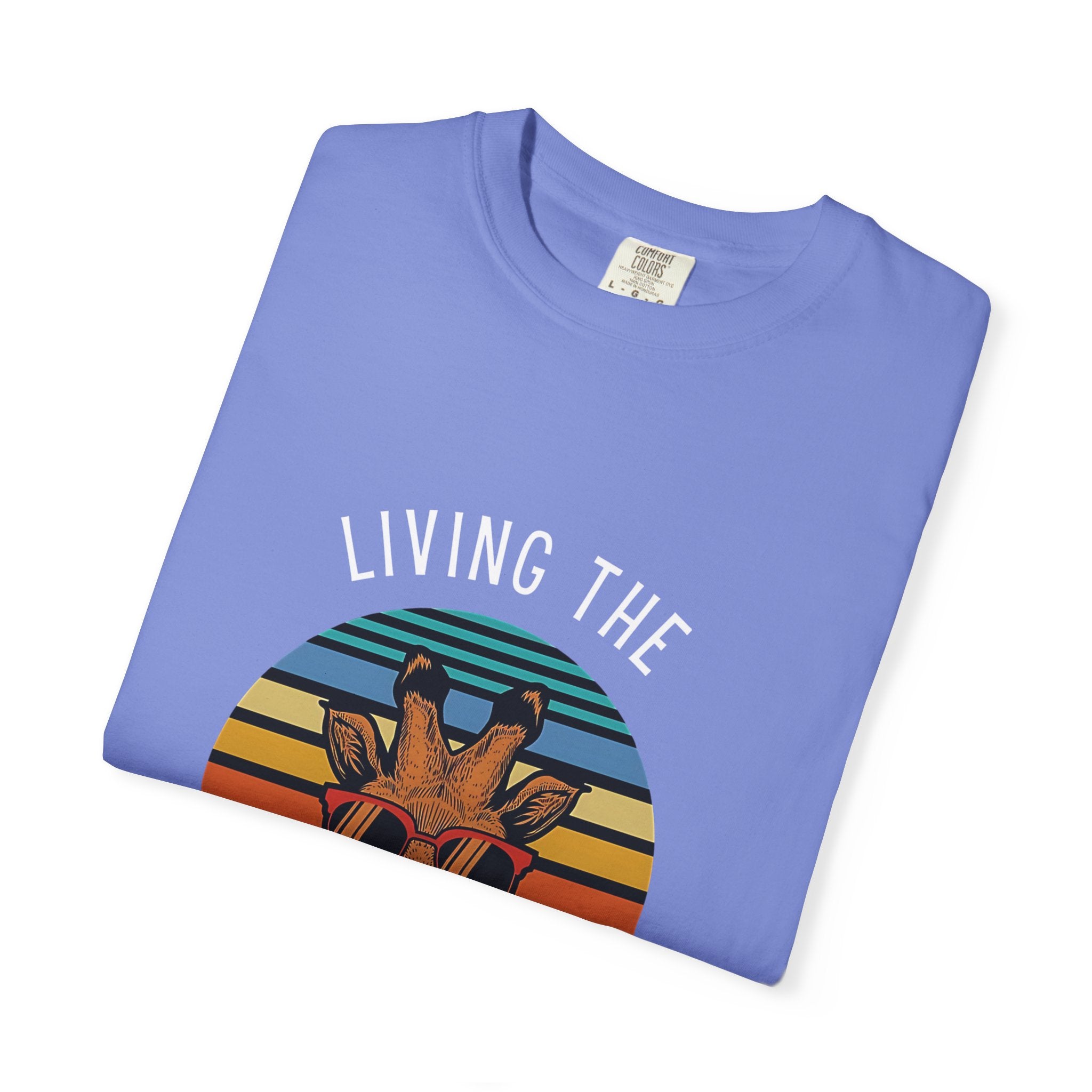 Living The High Life Giraffe T-Shirt | Unisex Garment-Dyed Tee, Trendy Animal Shirt, Birthday Gift, Casual Wear, Summer Style
