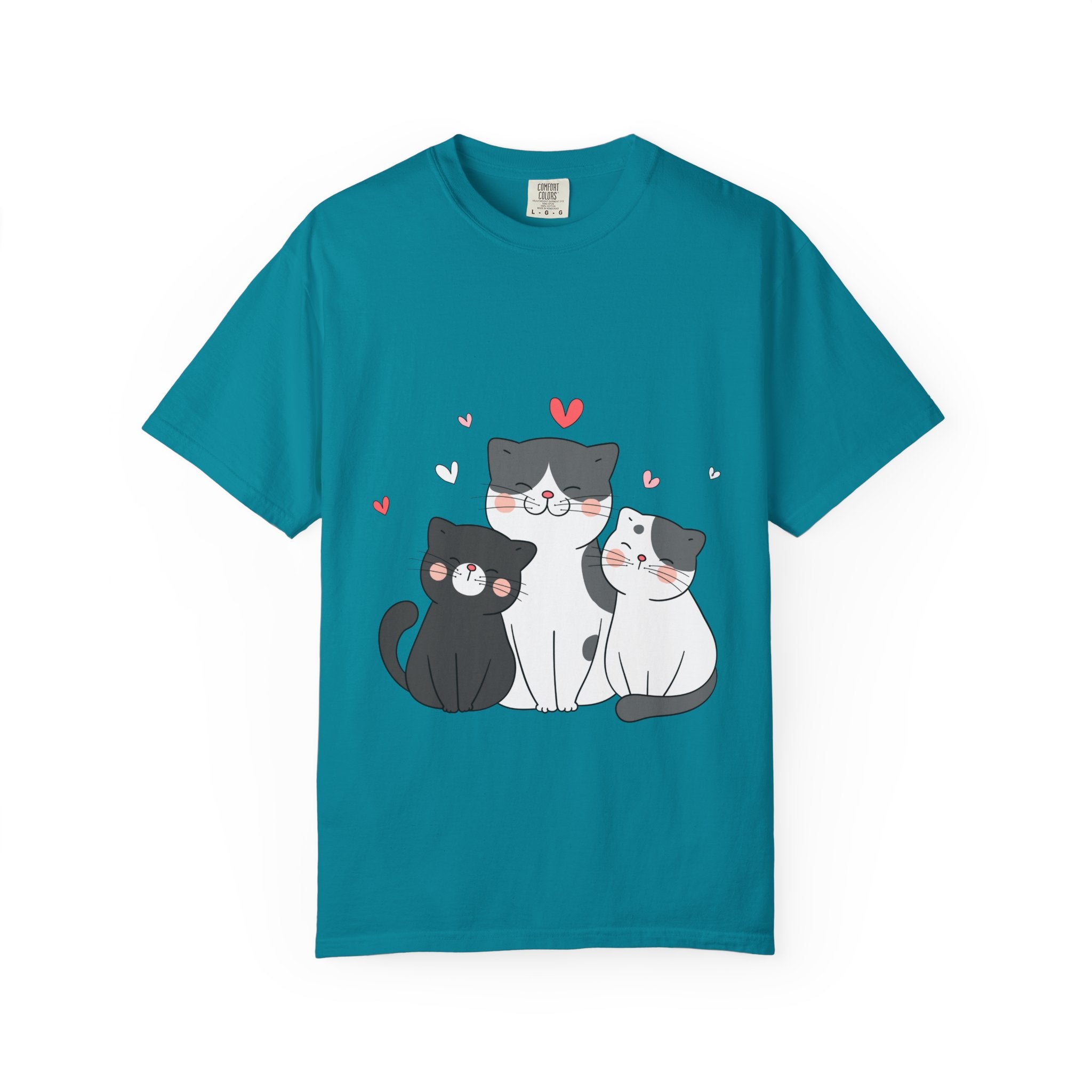 Cat Trio T-Shirt — Cute Kawaii Cats with Hearts Tee