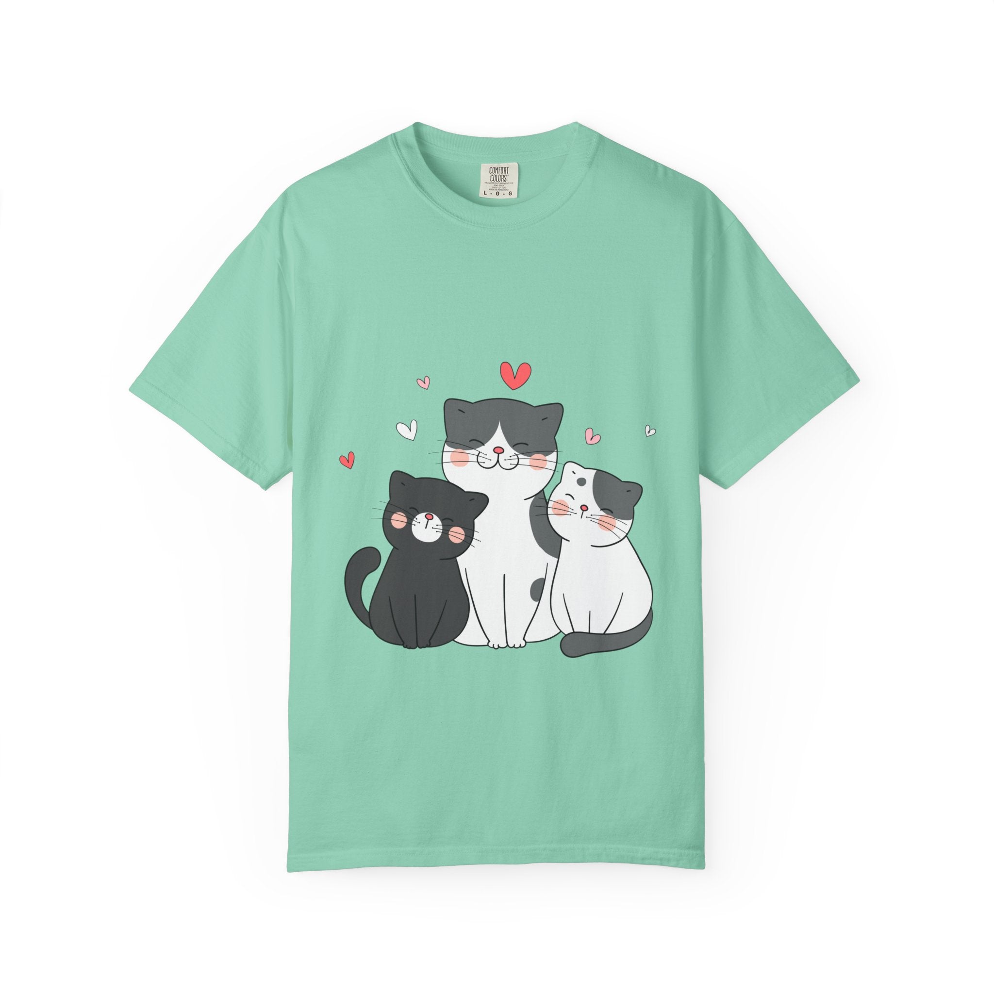 Cat Trio T-Shirt — Cute Kawaii Cats with Hearts Tee