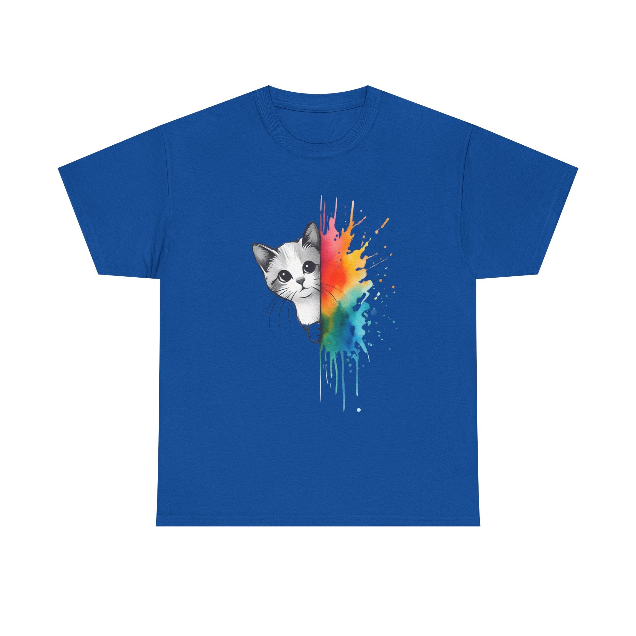 Cat-Inspired Heavy Cotton Tee, Vibrant Art T-Shirt, Gift for Cat Lovers, Fun Casual Wear, Unique Animal Graphic Tee