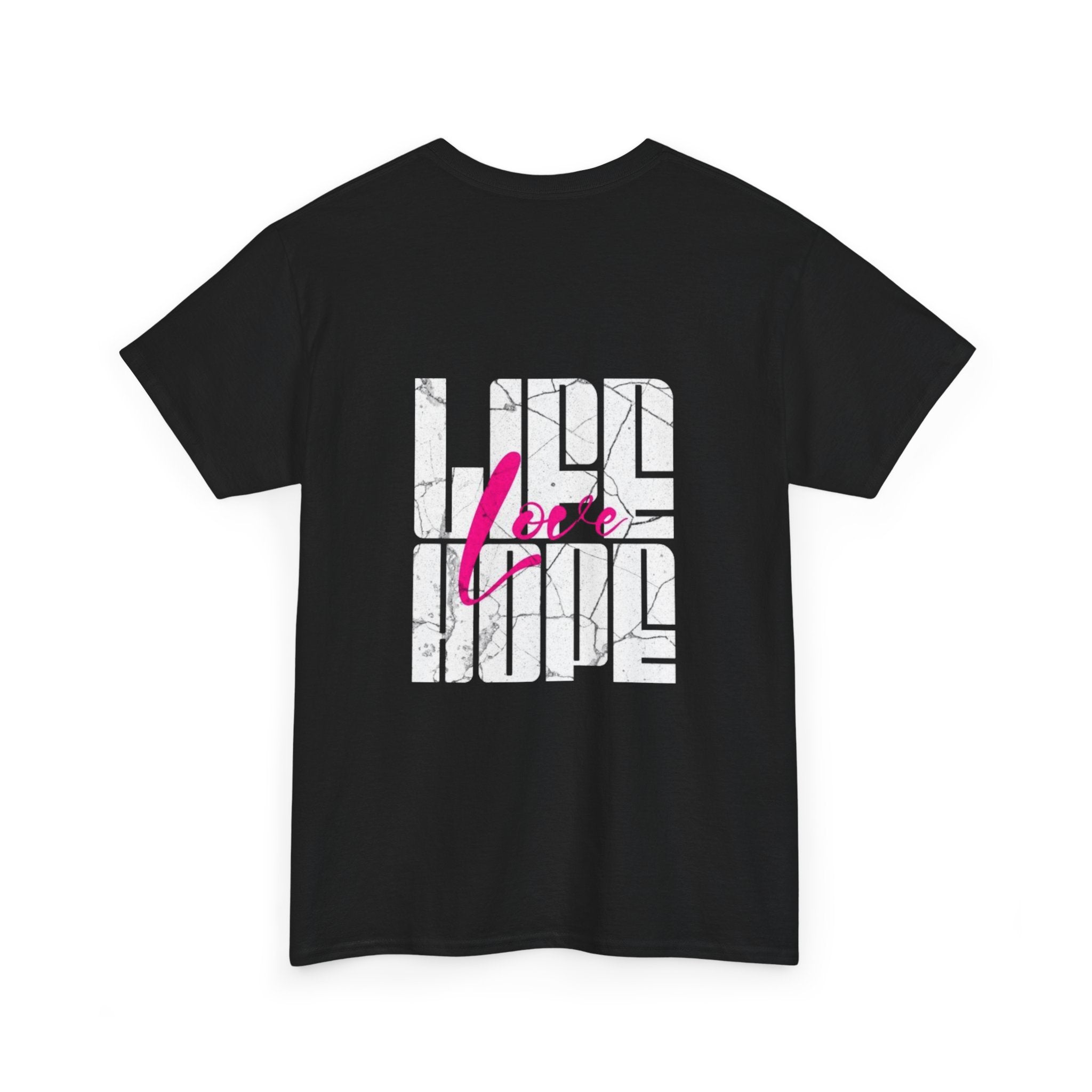 Graphic Tee — 'Here' Block Letter Design with Abstract Faces