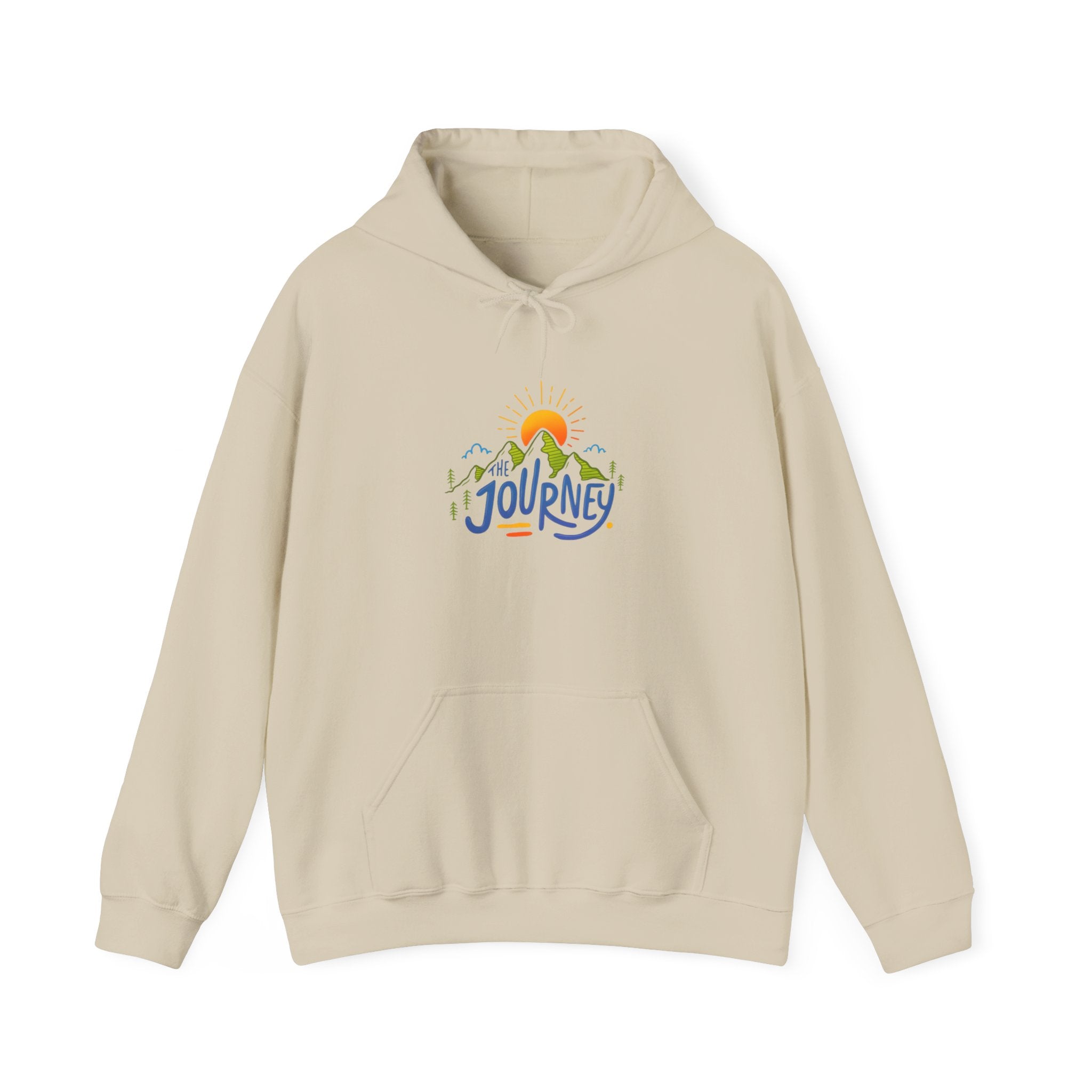 Journey Graphic Hoodie — Retro Sunset Mountain Adventure Sweatshirt