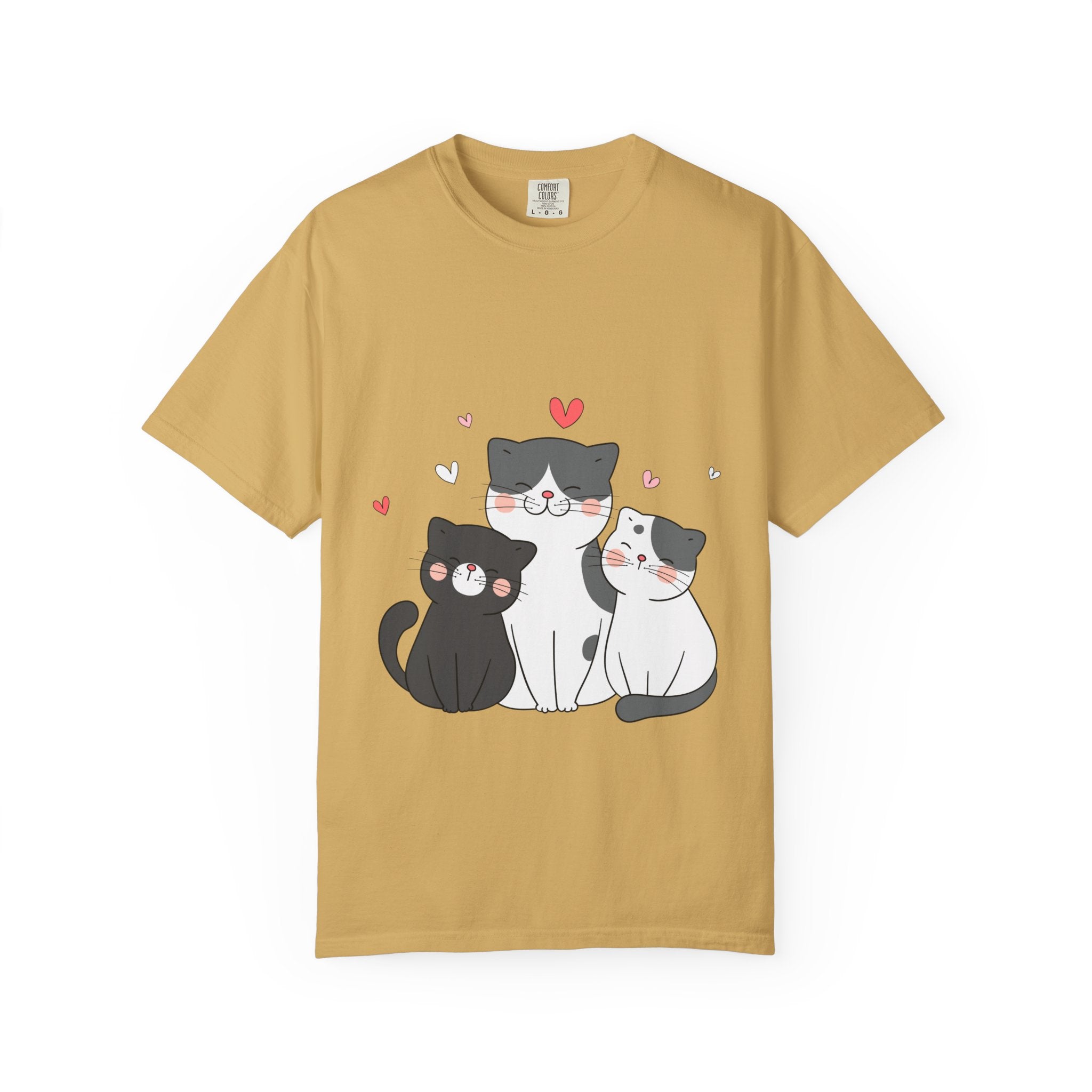 Cat Trio T-Shirt — Cute Kawaii Cats with Hearts Tee