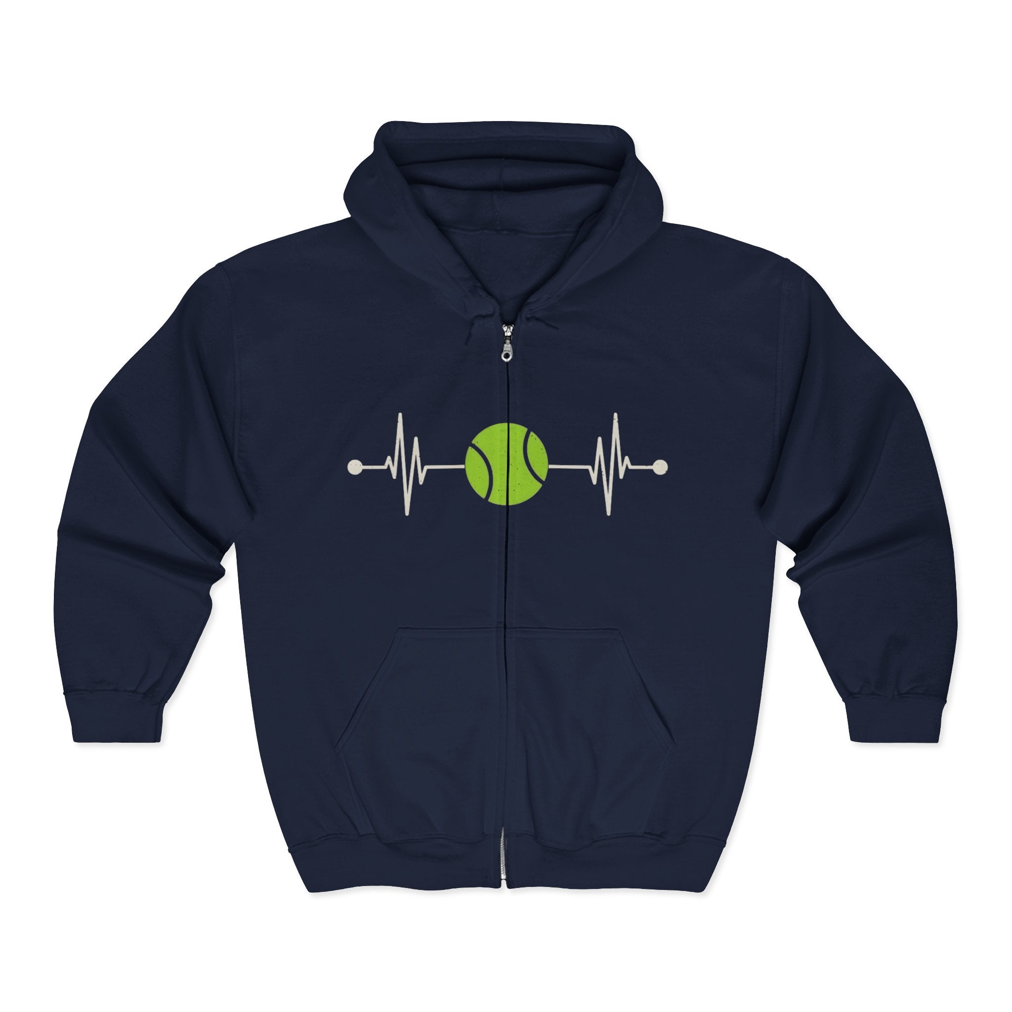 Tennis Heartbeat Zip Hoodie — Tennis Ball EKG Design