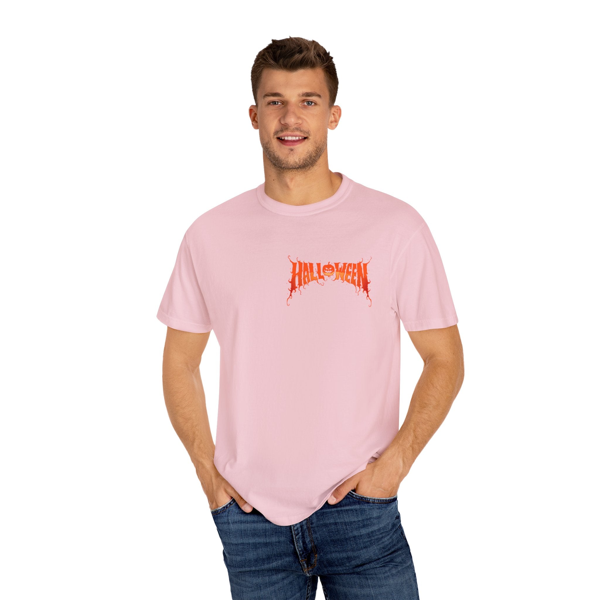 Halloween Unisex Garment-Dyed T-Shirt, Pumpkin Tee, Spooky Apparel, Fall Festival Shirt, Trick-or-Treat Top, Halloween Costume