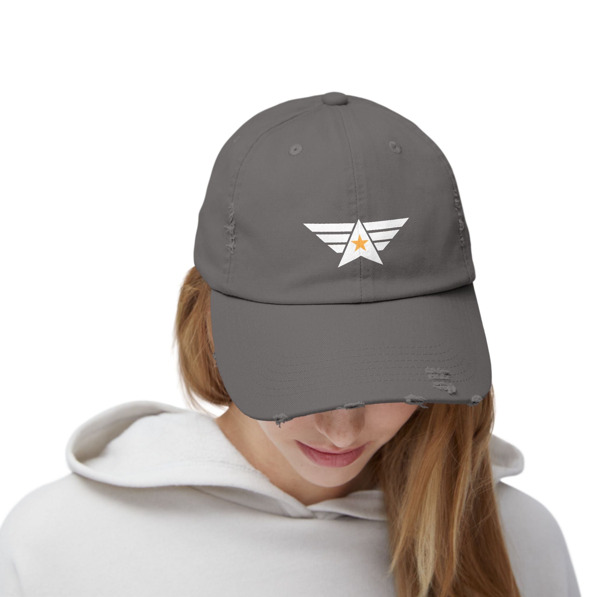 Distressed Unisex Cap with Star Emblem