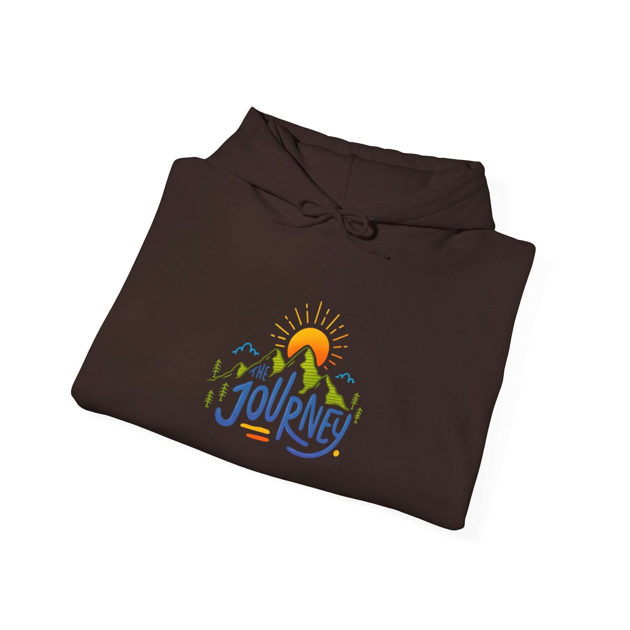 Journey Graphic Hoodie — Retro Sunset Mountain Adventure Sweatshirt
