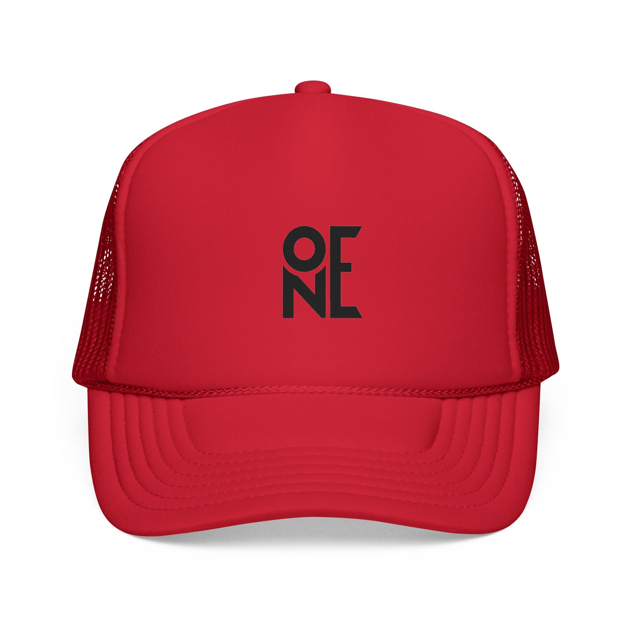 One Logo Red Trucker Cap — Minimal Streetwear Mesh Hat