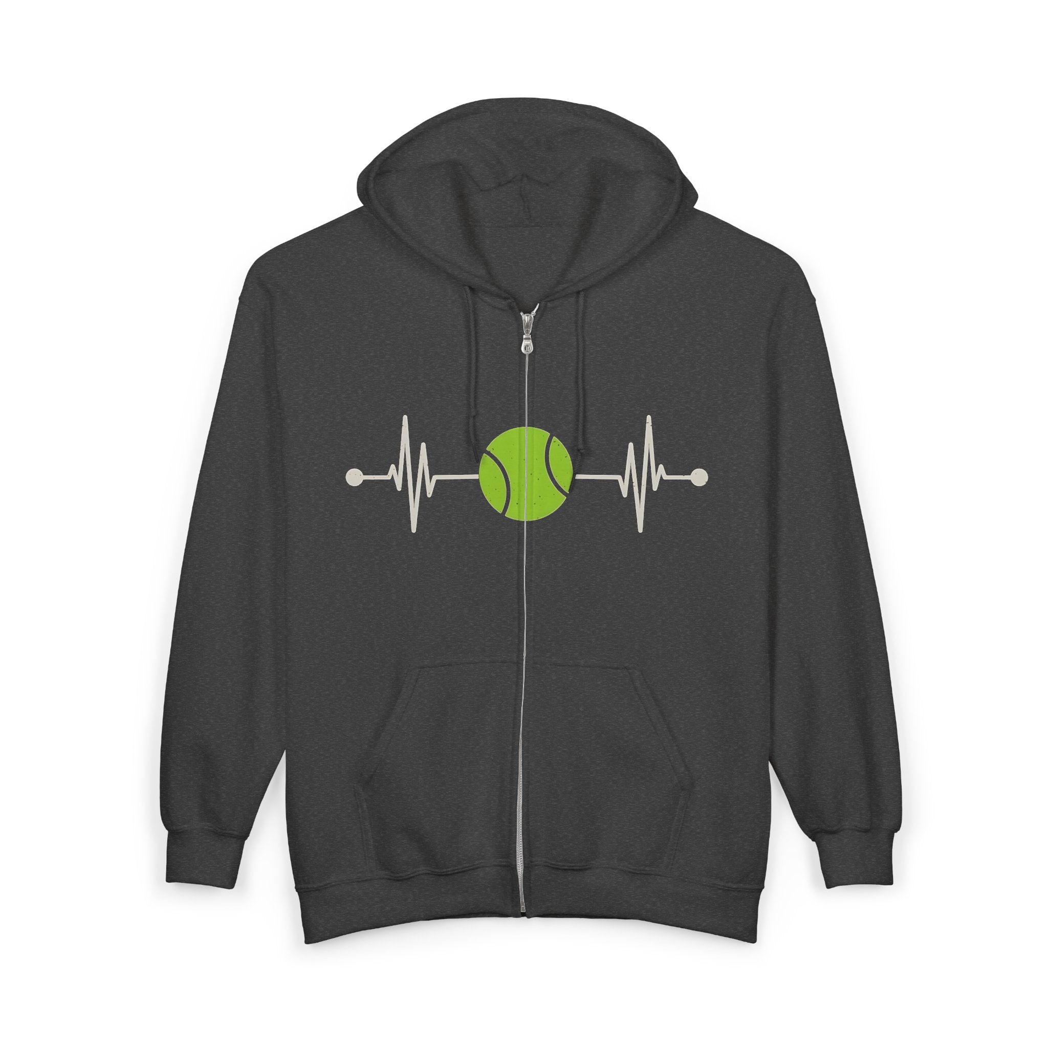 Tennis Heartbeat Zip Hoodie — Tennis Ball EKG Design