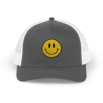 Happy Smile Snapback Trucker Cap - Playful Outdoor Hat, Perfect Gift for Friends, Festivals, Everyday Wear, Smiley Design