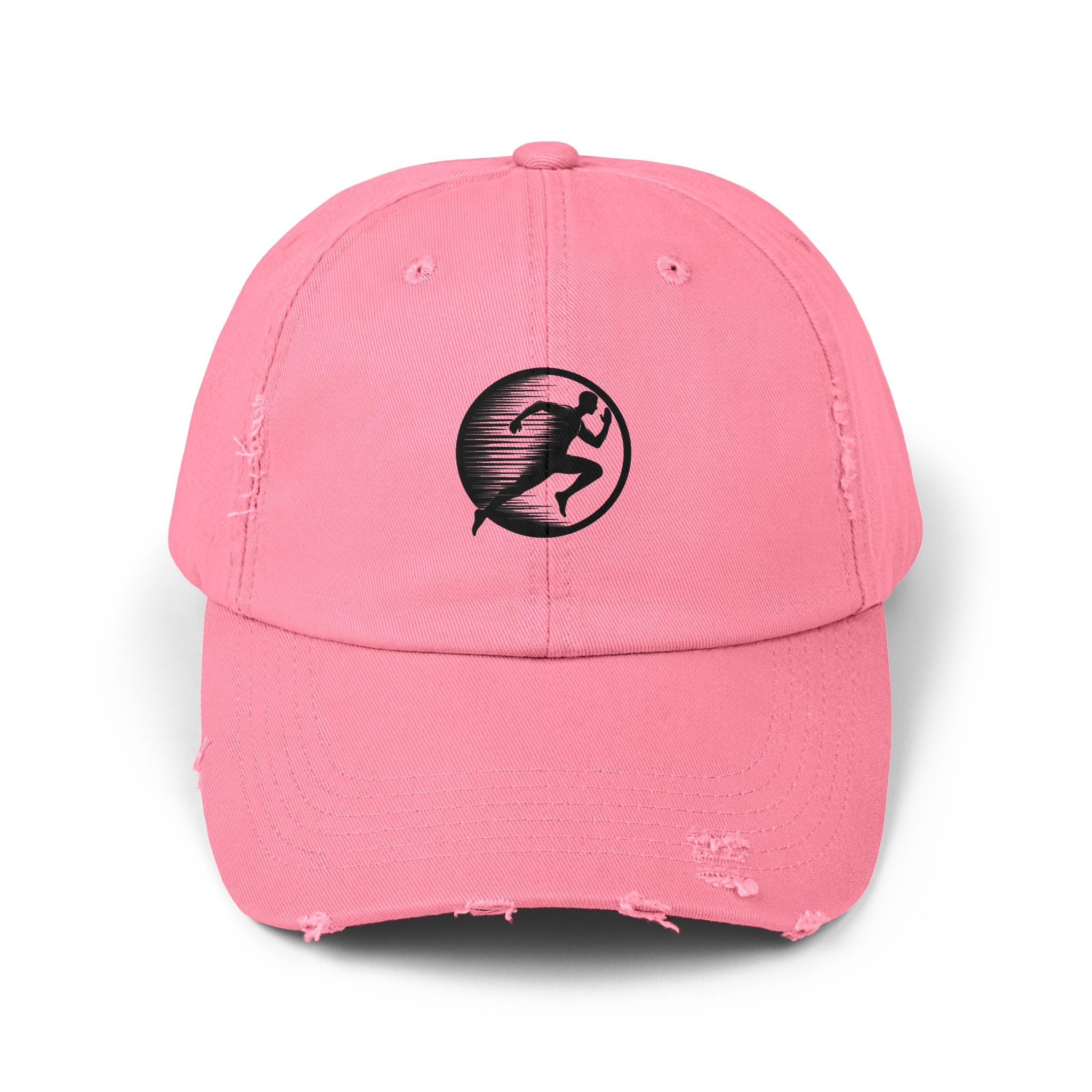 Distressed Running Logo Cap — Vintage Runner Dad Hat