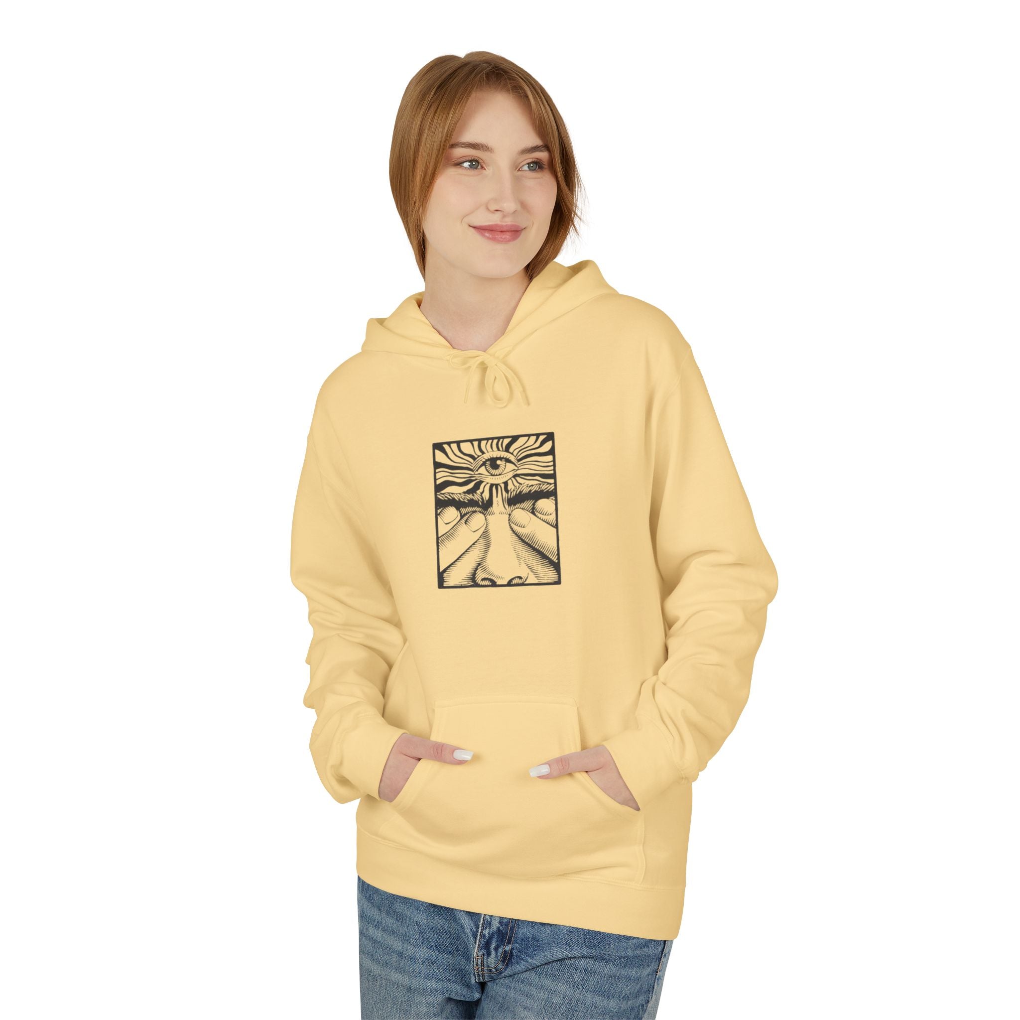 Minimalist Line Art Hoodie — Abstract Sunrise Hands Design