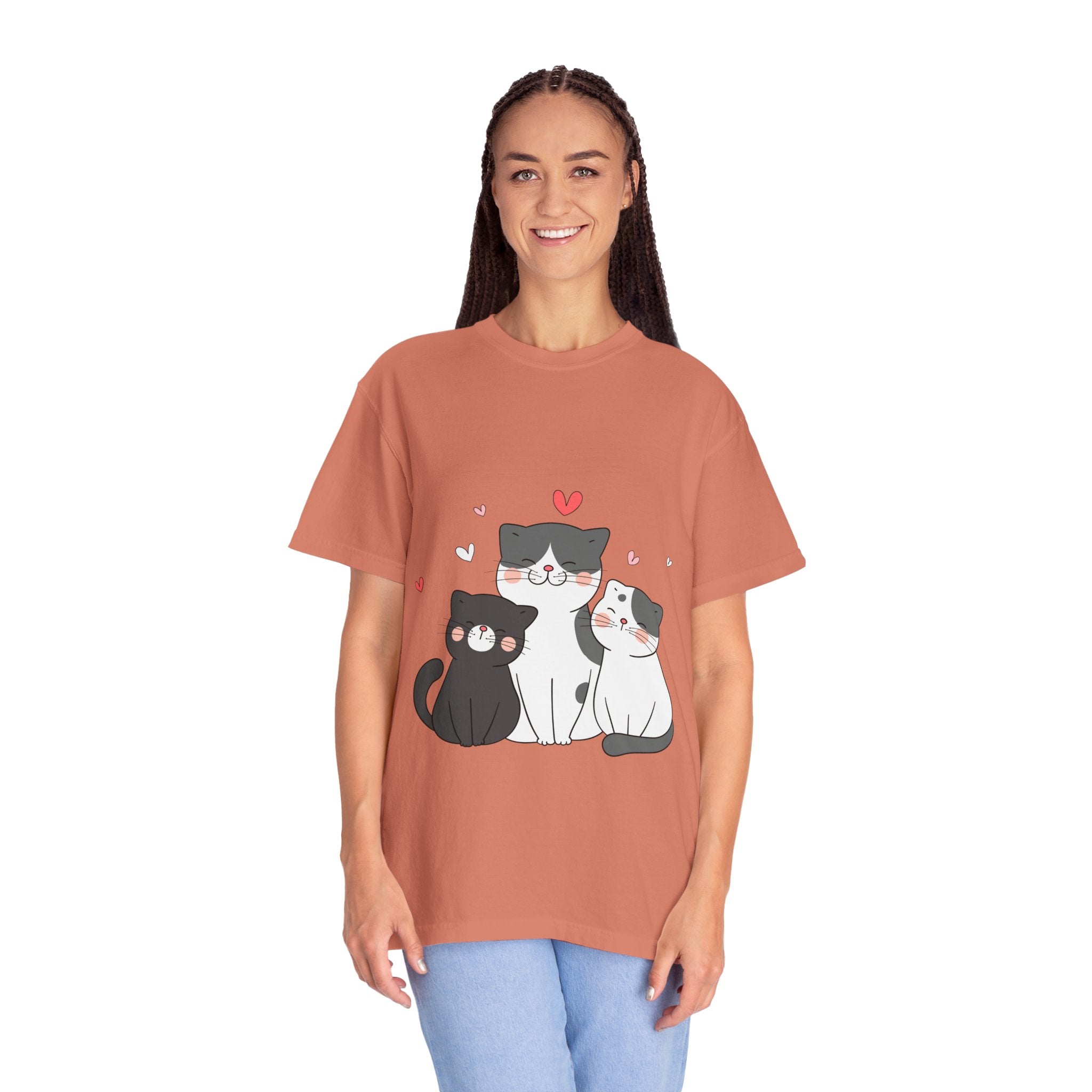 Cat Trio T-Shirt — Cute Kawaii Cats with Hearts Tee