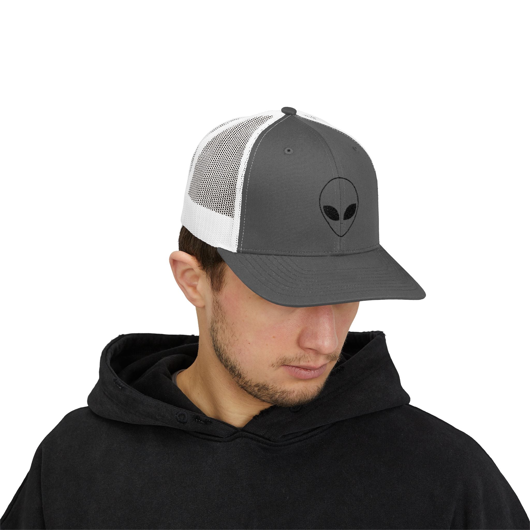 Alien Embroidered Snapback Trucker Cap, Cool Hat, Unique Gift for UFO Lovers, Casual Wear, Festival Fashion, Fun Accessory