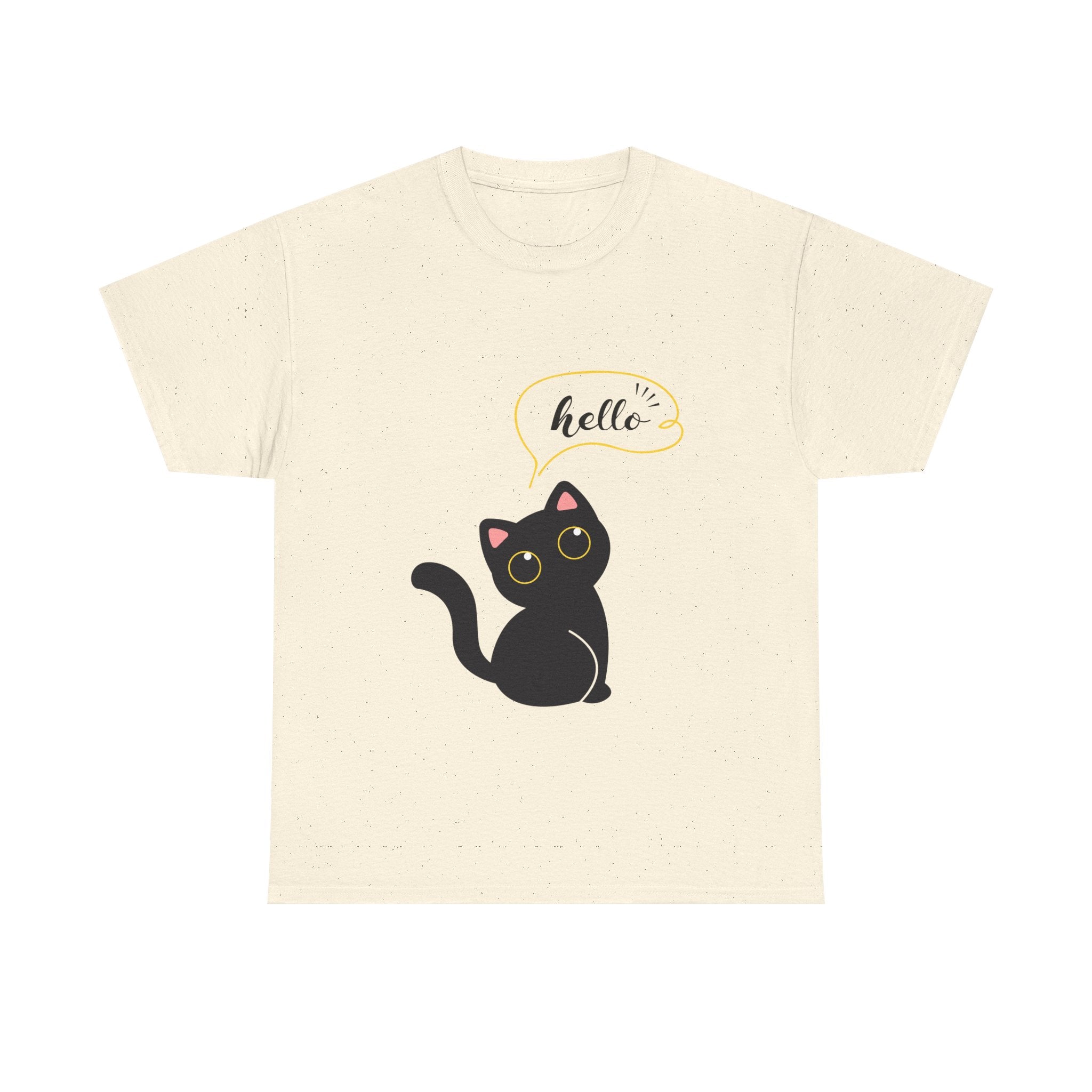 Cute Cat Hello Tee, Unisex Cotton Shirt, Cat Lover Gift, Funny Cat T-Shirt, Pet Lover Merchandise, Cozy Everyday Wear