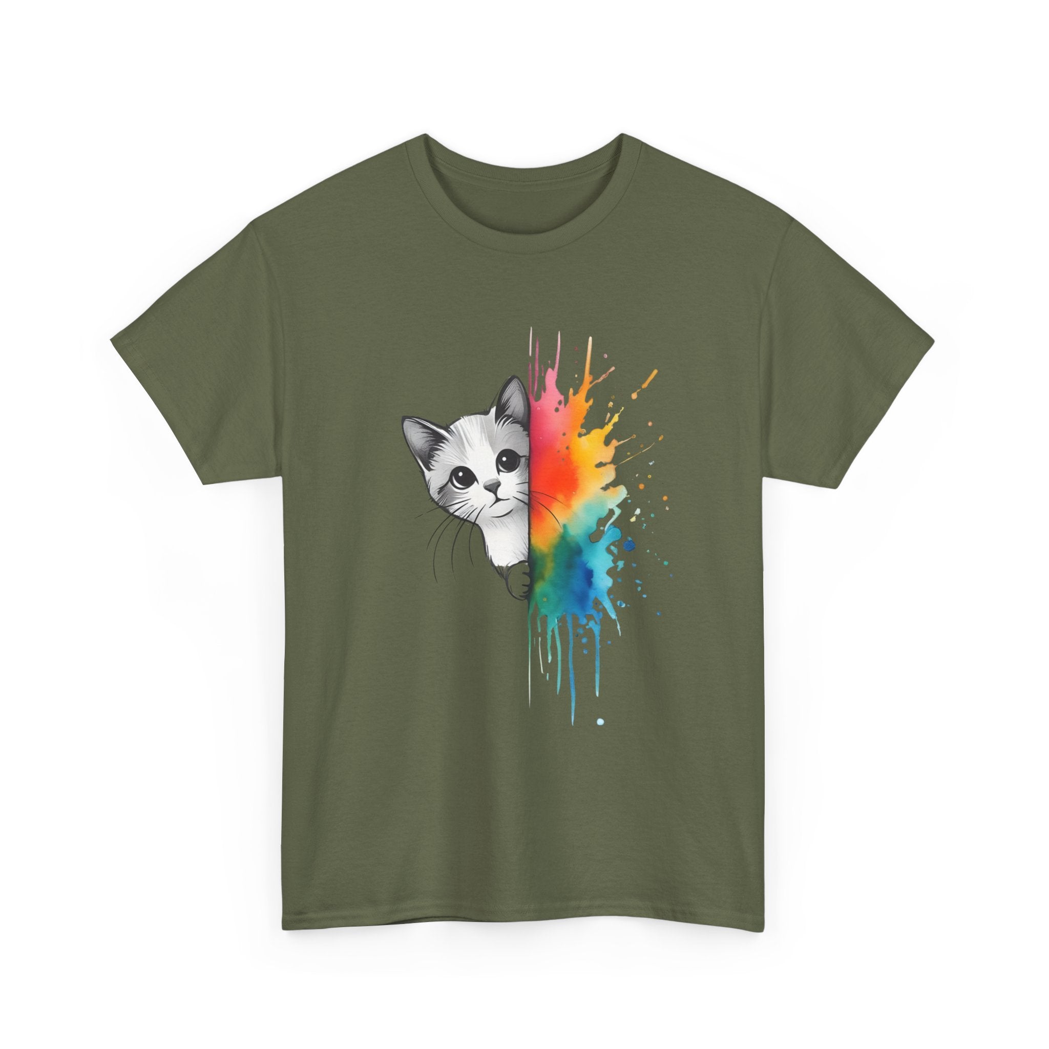 Cat-Inspired Heavy Cotton Tee, Vibrant Art T-Shirt, Gift for Cat Lovers, Fun Casual Wear, Unique Animal Graphic Tee