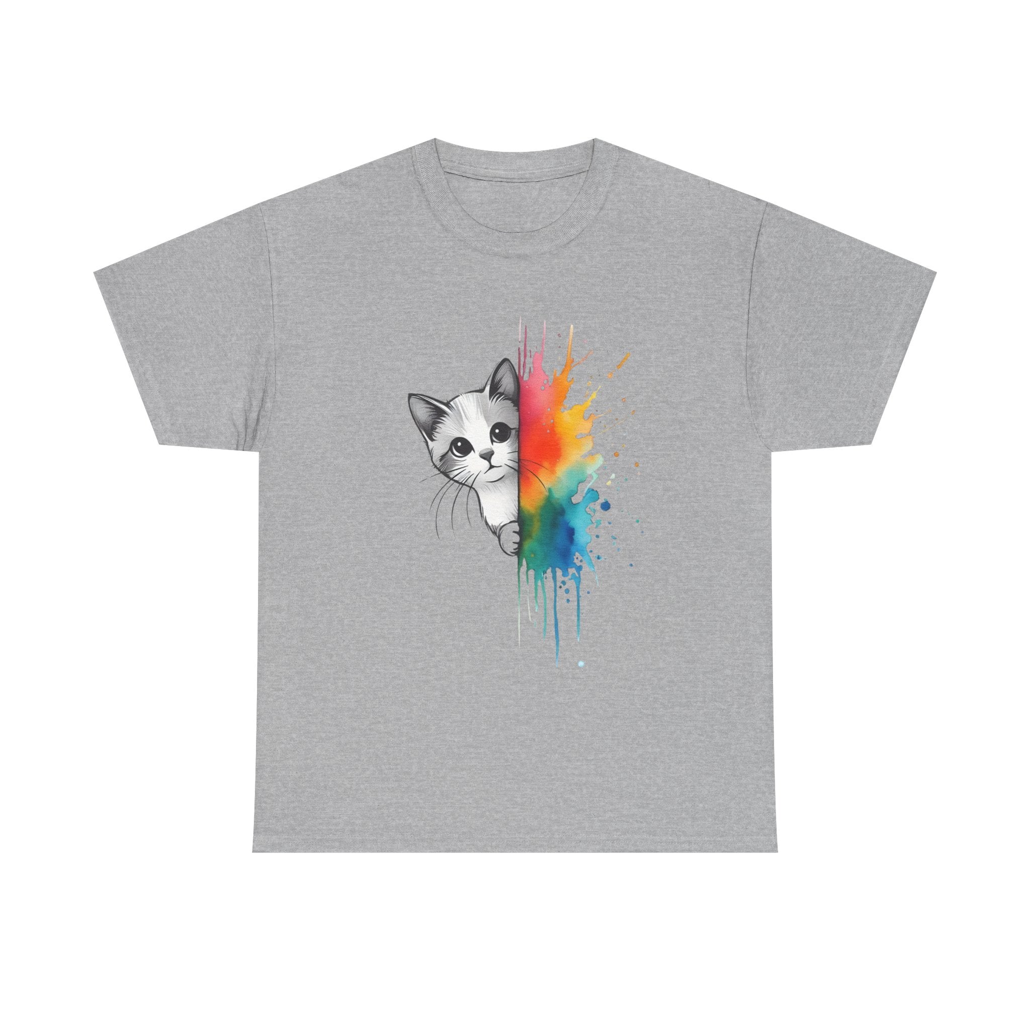 Cat-Inspired Heavy Cotton Tee, Vibrant Art T-Shirt, Gift for Cat Lovers, Fun Casual Wear, Unique Animal Graphic Tee