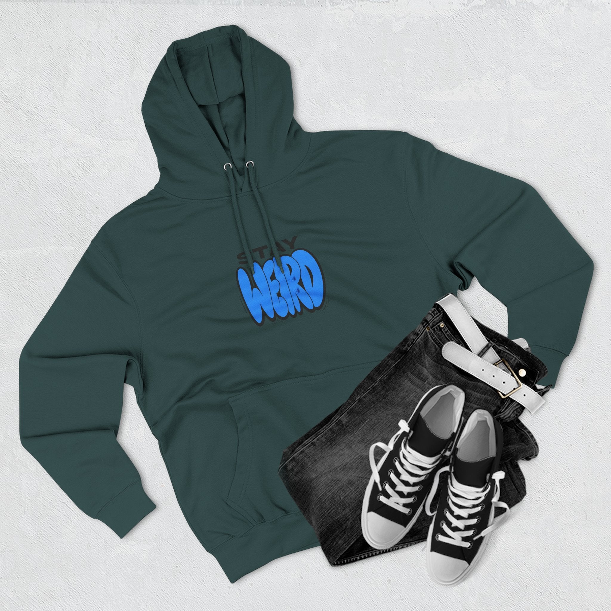 Stay Weird Hoodie — Cute Blue Graphic Fleece Pullover